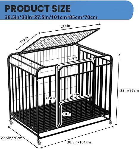 Miniatura 6 de Jaula para perros indestructible resistente de 38 pulgadas, placa base reforzada mejorada para perros grandes, perrera de viaje XL alta para perros