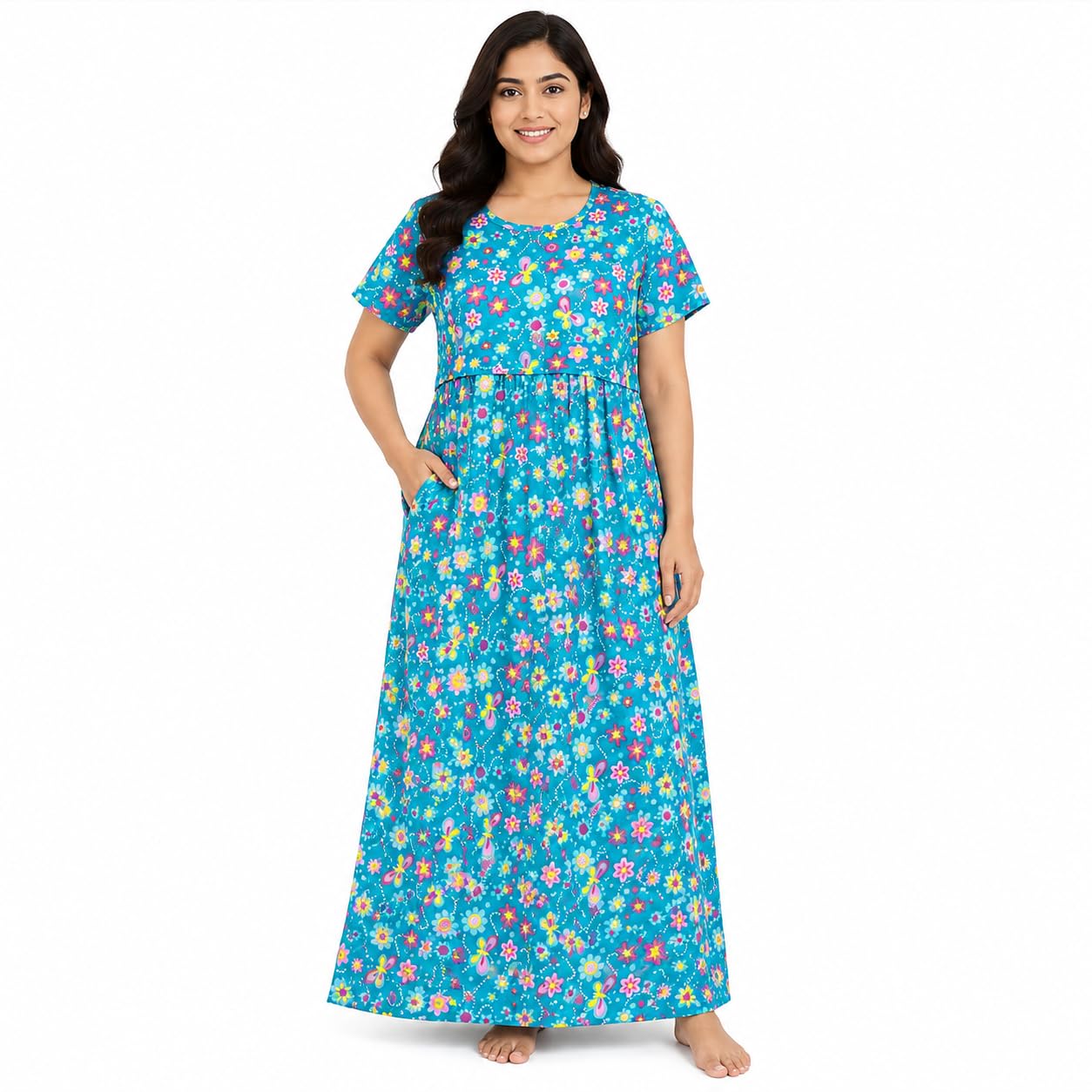 Women's Cotton Maternity Dress | Feeding Dress with Easy Breastfeeding Access | Nursing Dress | Pregnancy Wear | Round Neck | Relaxed Fit | Pocket & Adjustable Tie-image-45