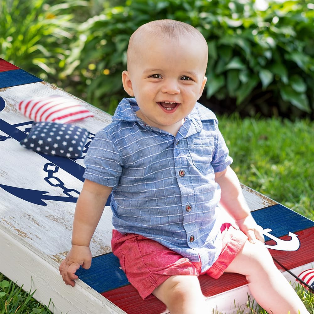 Cornhole Board Wraps and Decals for Boards Set of 2 Skins Professional Vinyl Covers Sticker Nautical Seafarer Wooden Style Cornhole Wraps Cornhole Skins Wraps for Boards