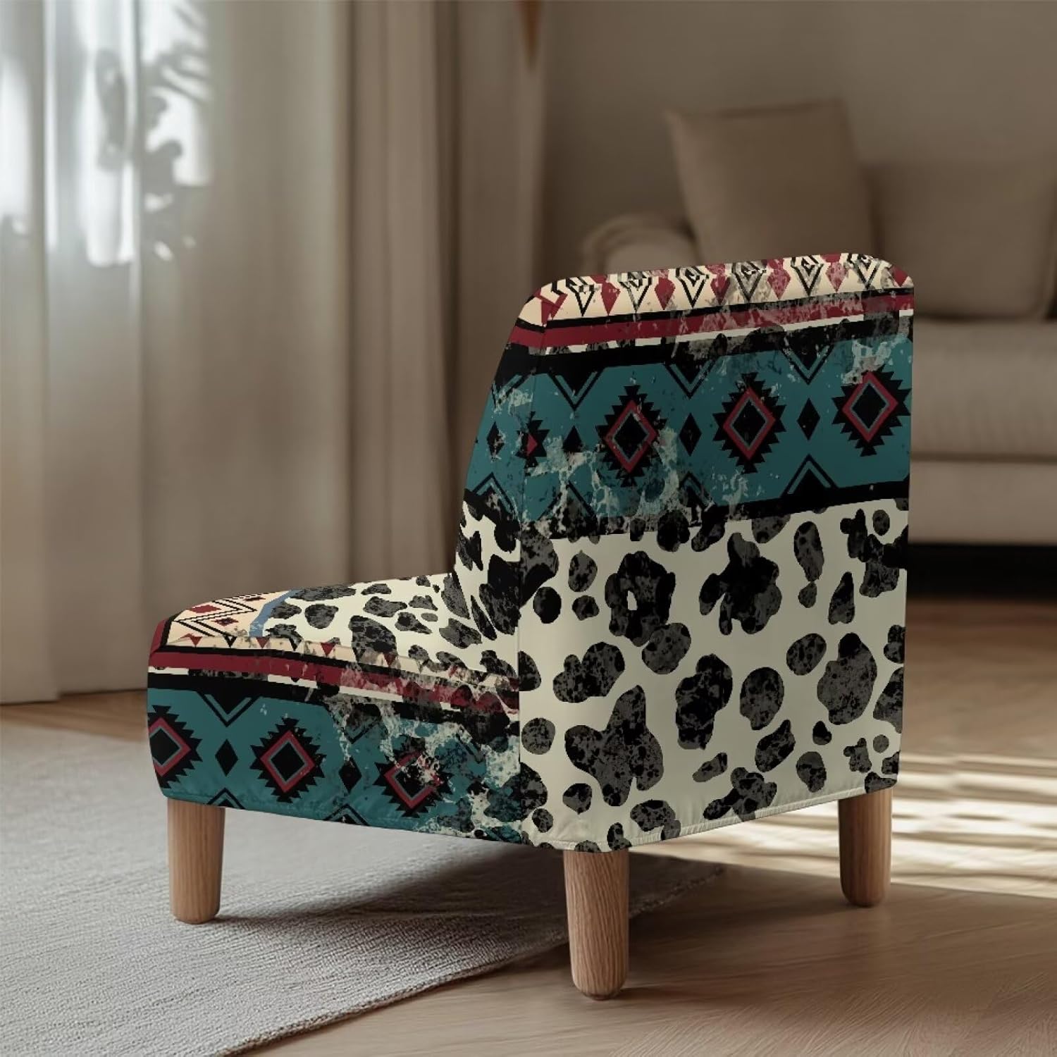 ZOUTAIRONG Geometry Cow Print Accent Chair Cover No Arms Chair Slipcovers for Living Room Armless Slipper Chair Covers Removable Furniture Protector Covers