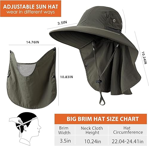 Miniatura 2 de Sombrero de pesca para hombre y mujer, sombrero de sol de ala ancha UPF 50+ con cubierta facial y solapa para el cuello