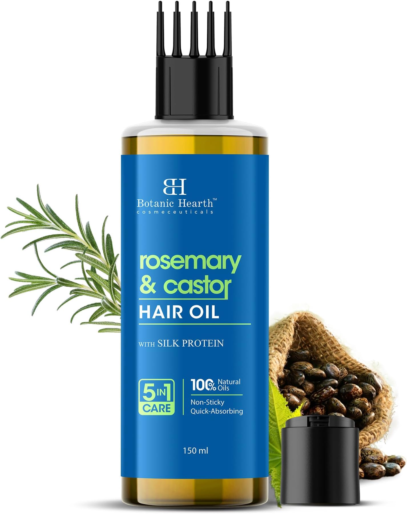 100% Pure Rosemary & Castor Oil for Hair Growth | Stimulates Growth, Boosts Thickness, and Nourishes Scalp | 150 ml