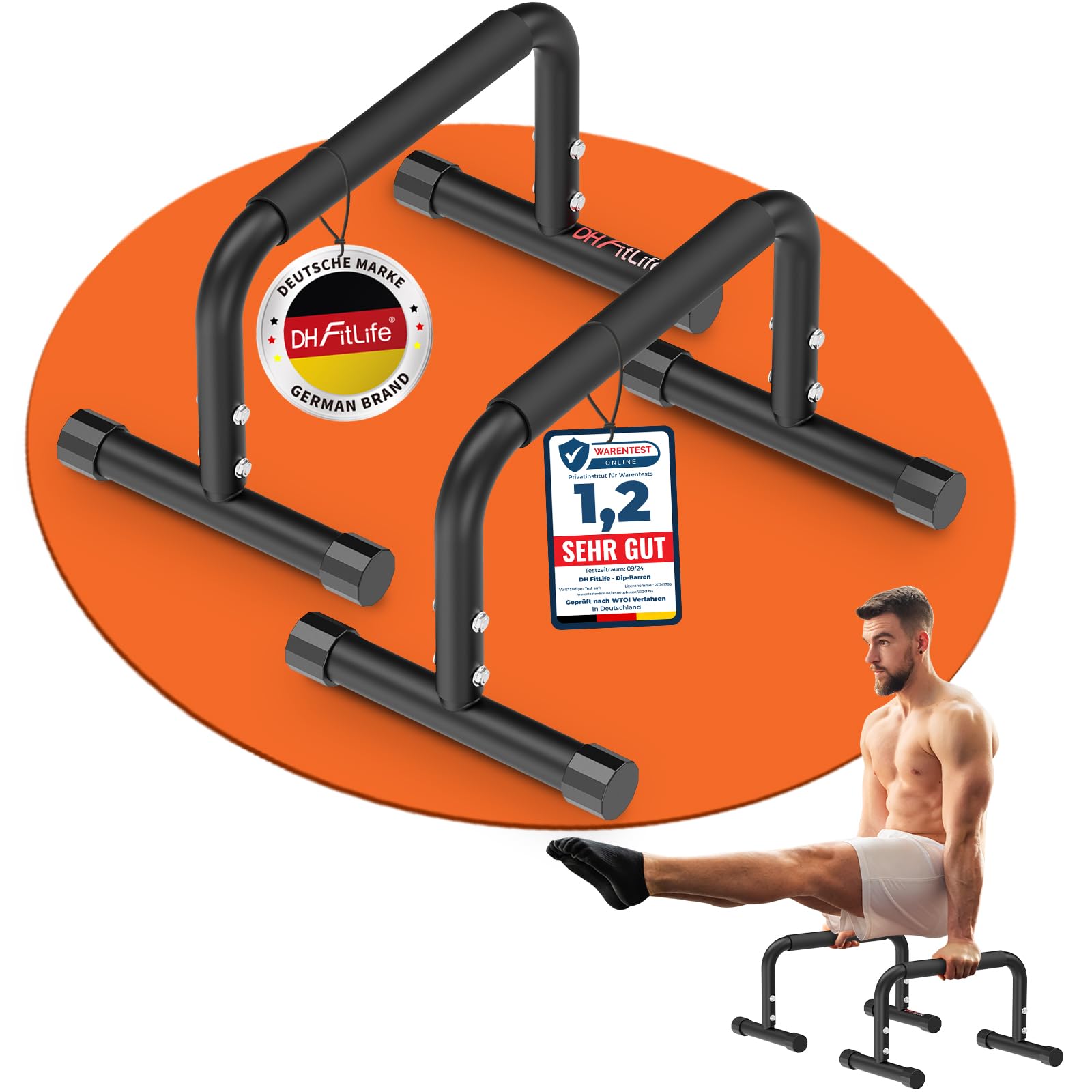 DH FitLife Verstellbare Bars (30-35cm) für Calisthenics | 2 Stufige Liegestützgriffe & Parallettes | 200kg Calisthenics Push Up Bars | Dip Stange für Fitness & Sport | Indoor&Outdoor