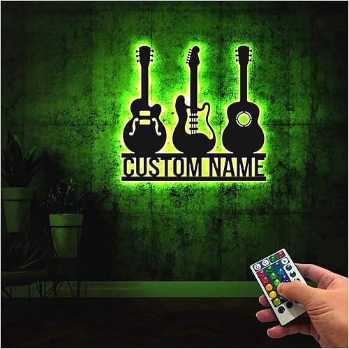 Miniatura 3 de Silueta de guitarra personalizada LED arte de pared – Letrero personalizado con nombre de guitarrista, sala de música o regalo de estudio