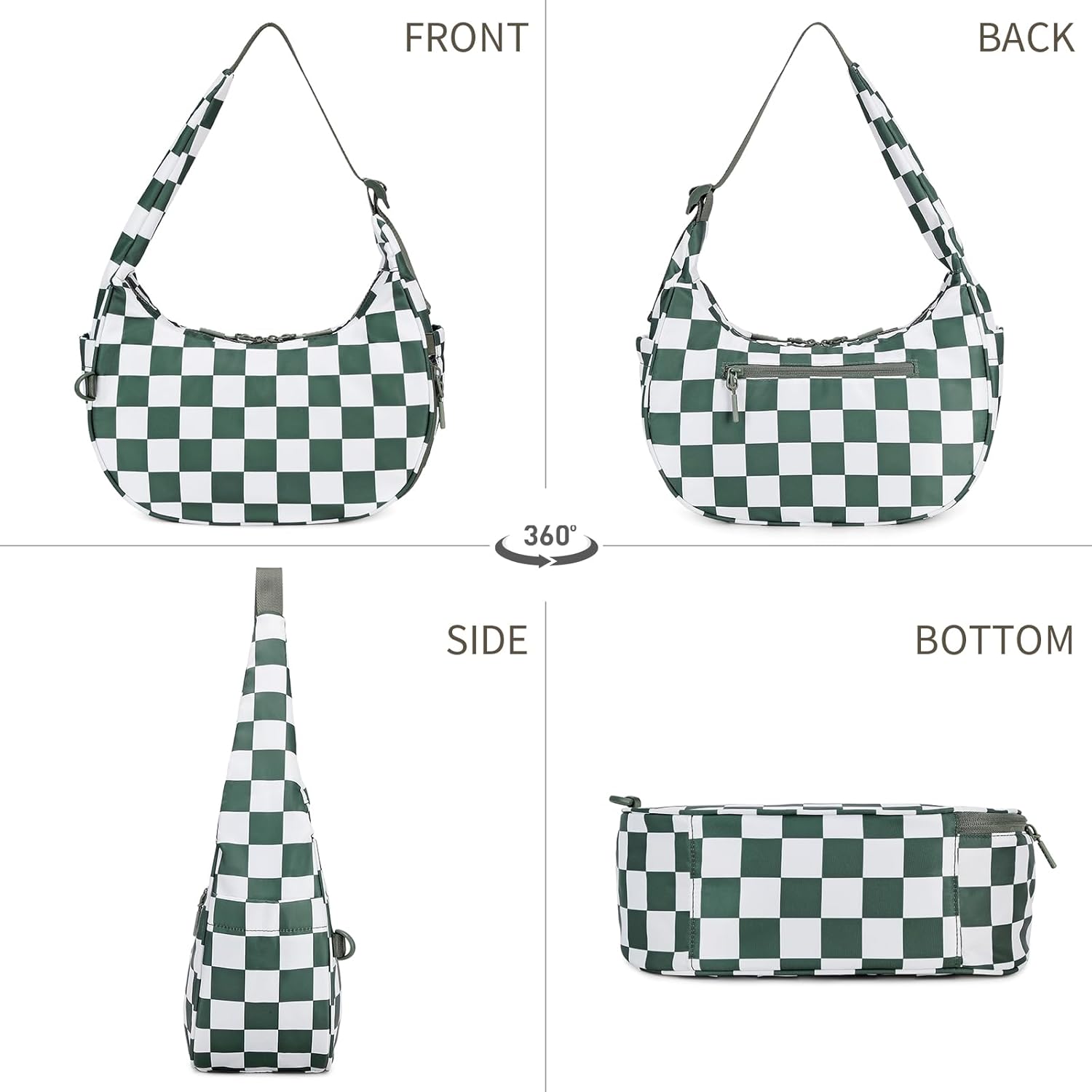 FODOKO Crescent Shoulder Bag for Women Checkered Purse Small Cute Clutch Hobo Handbags Nylon Quilted - Image 6
