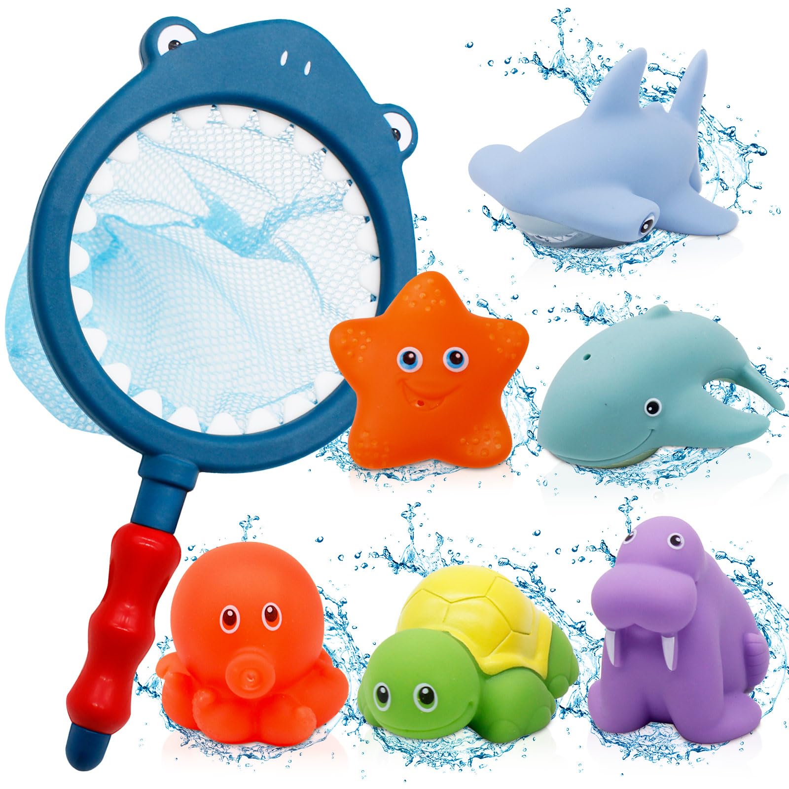 Jouets De Bain Bébé - Set De 9 Pièces Avec Animaux Marins Flottants Et Filet De Pêche, Pour Enfants 1 à 5 Ans