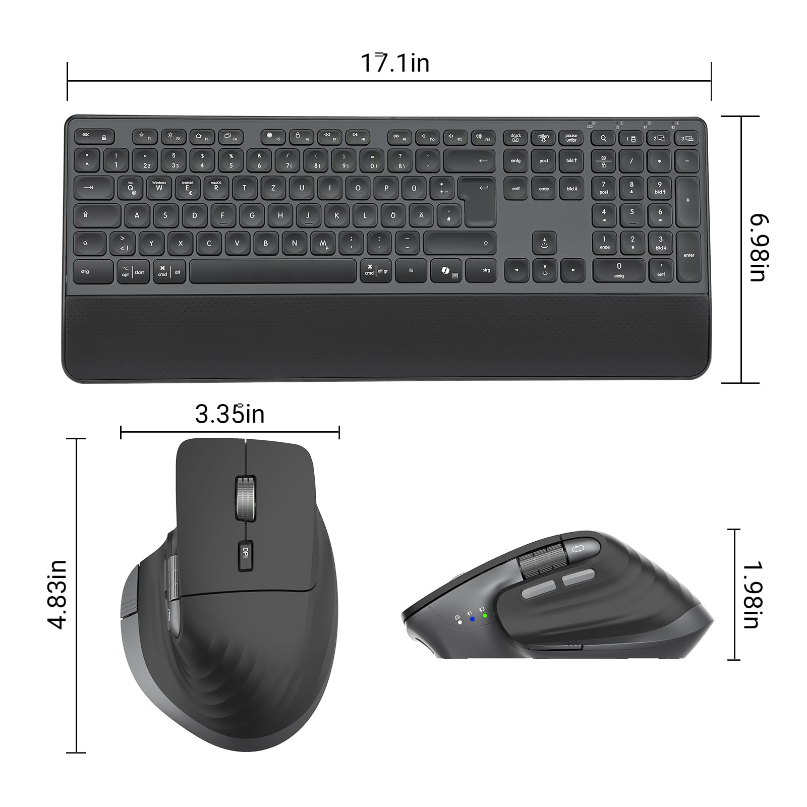 CITLLA M9100 Kabellose Tastatur Maus- Wiederaufladbare Ergonomische Tastatur mit Hintergrundbeleuchtung, Adjustable Ständer und Handgelenkstütze, Hyper Fast Scrolling Maus für Desktop PC Laptop(Grau)