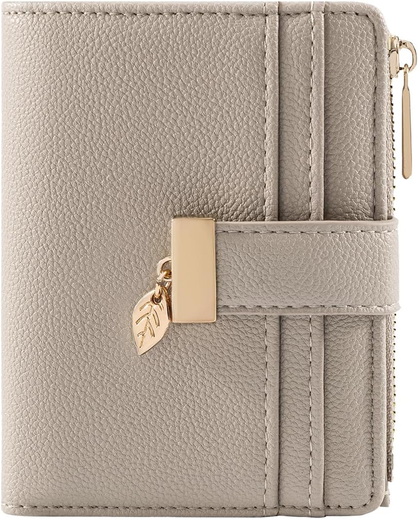 Pomelo Best Small Wallet Women Bifold Leather RFID Mini Wallets for Women Credit Card Holder with ID Window Zipper Coin Pocket Taupe