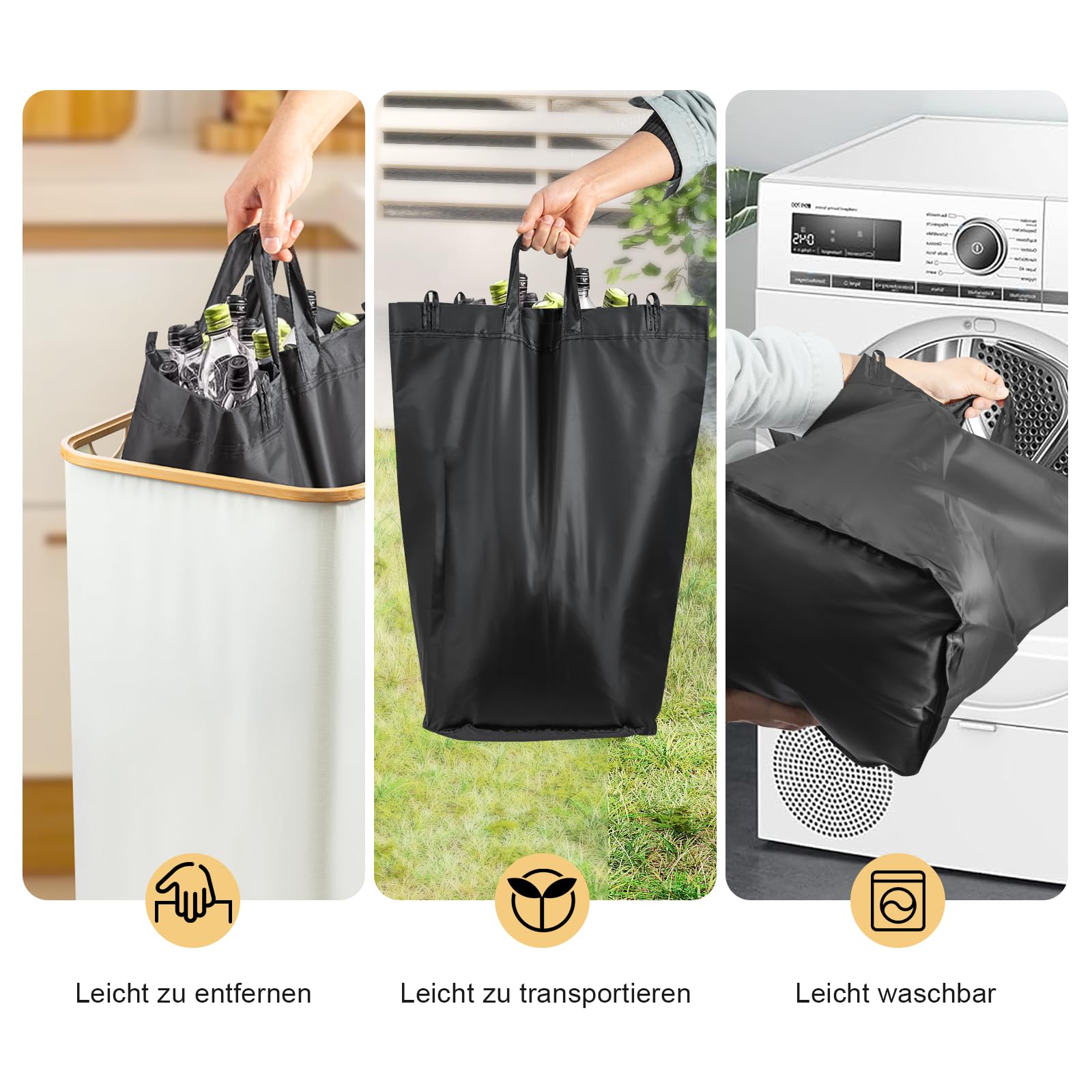 100L Pfandflaschen Sammelbehälter mit Deckel & Abnehmbarer | Innentasche, Faltbarer Leergutbehälter aus Wasserdichtem Oxford-Gewebe für Küche, Keller & Balkon (Beige)