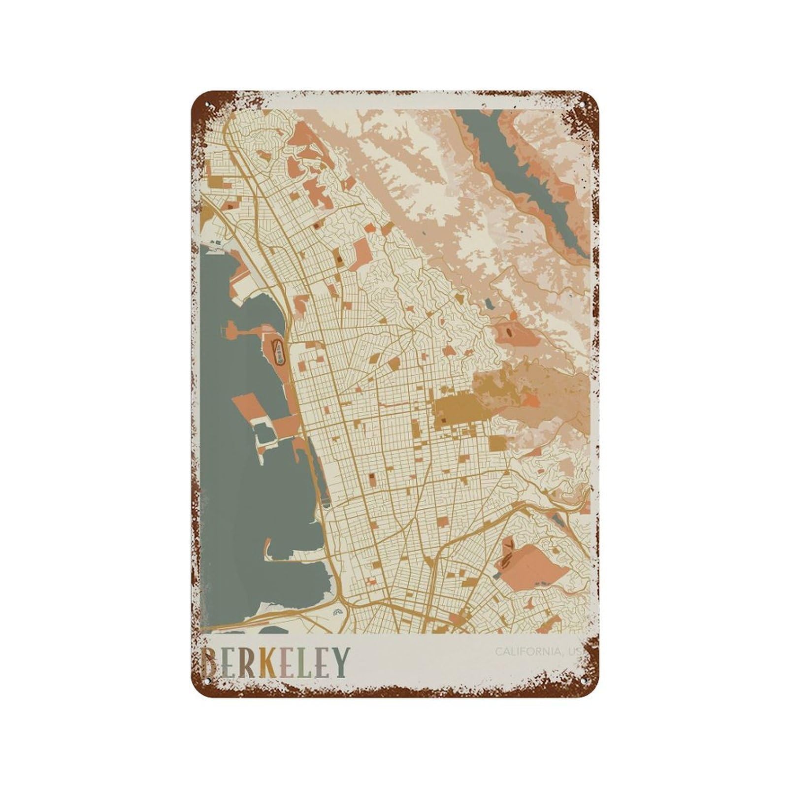 xiaoxiaoshen Berkeley Map California Travel Gift Boho Dorm (2) Wall Decor Art Metal Tin Poster Modern Home Decor Art Home Bar Shop Decorations Vintage Sign 30x20cm