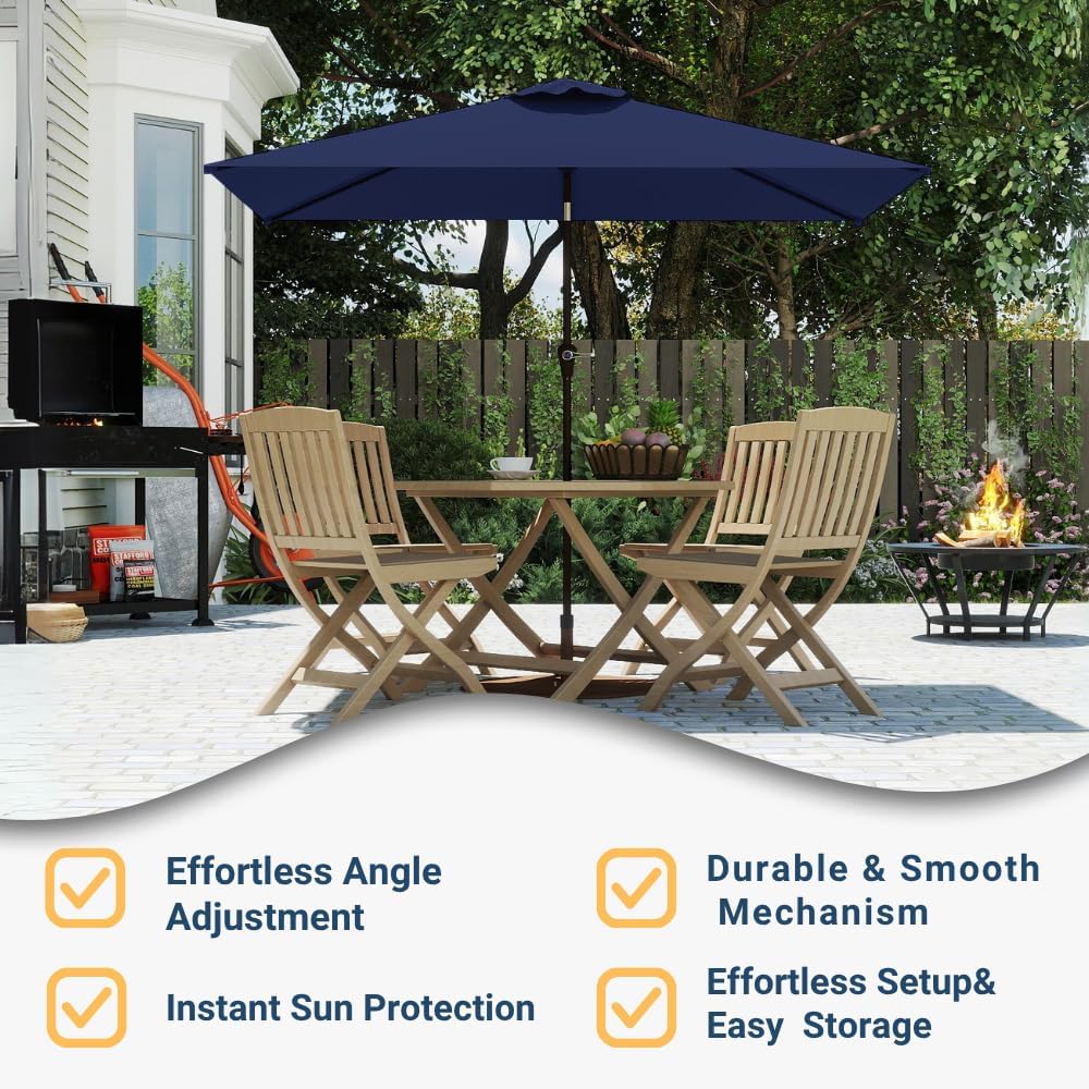 6.5' x 10' Rectangular Patio Umbrella Large Outdoor Market Umbrella w/UV Protection, Push Button Tilt and Crank Lift, Rectangle Table Umbrella for Garden, Deck, Pool, Patio, Navy Blue