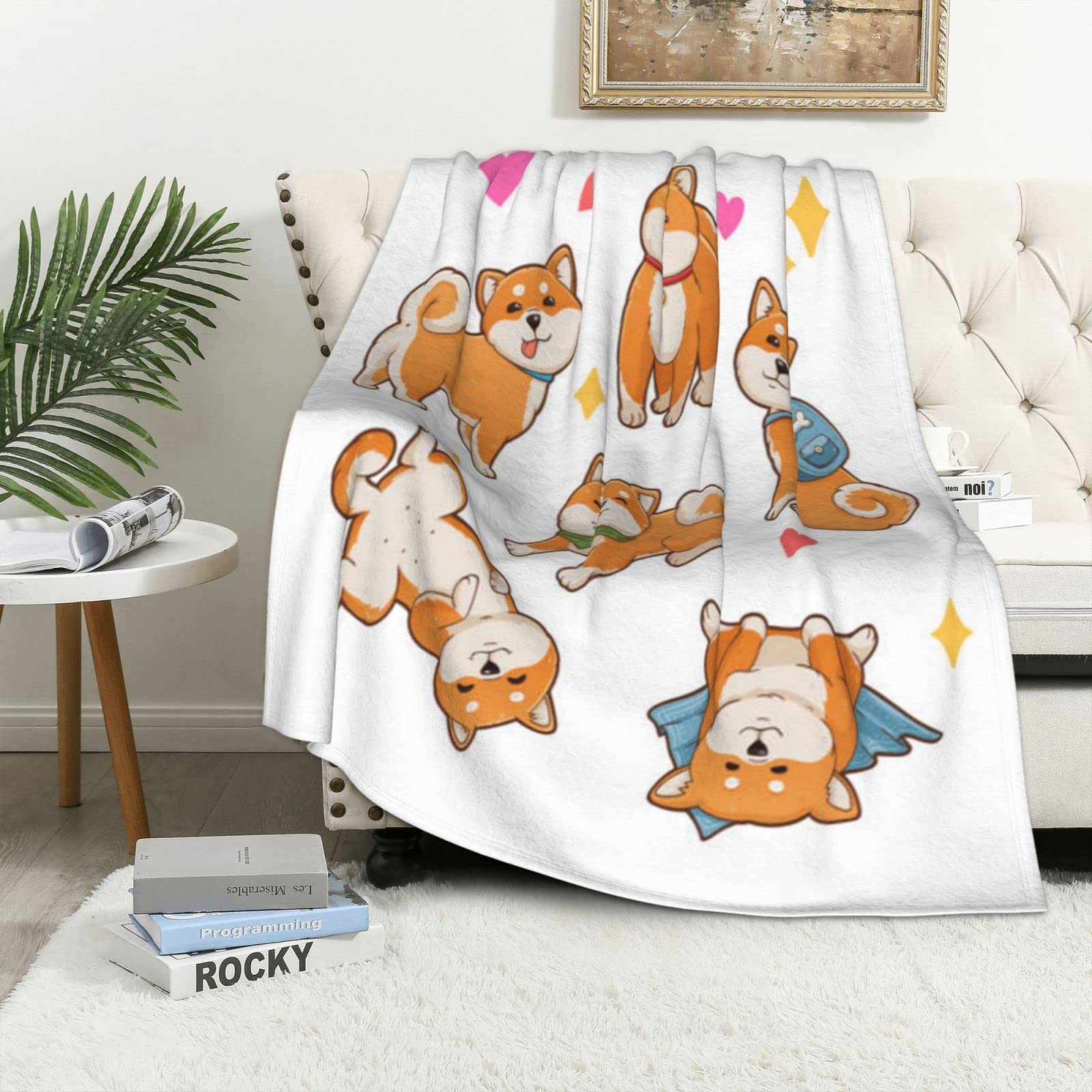 Couverture Shiba Inu en flanelle pour protéger le canapé et le lit
