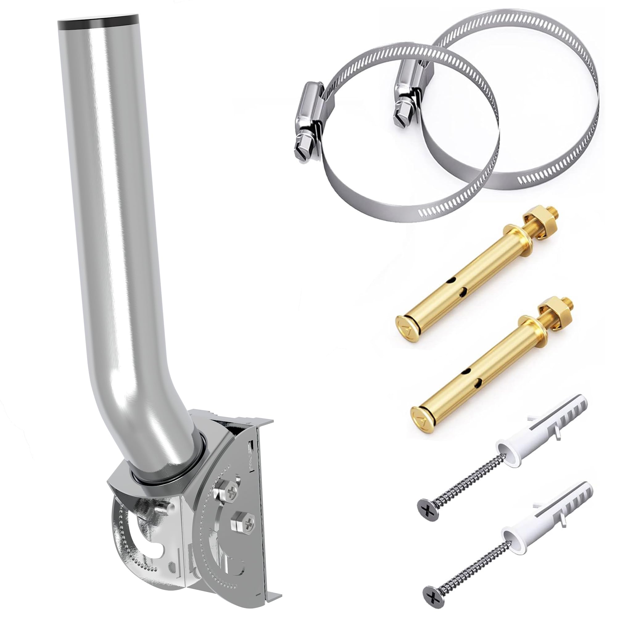 Universal Antenna Pole Mount, 11''(H) - Φ1.38‘’ Stainless Steel 430 Pole and Wall-Mounted Mounting Bracket Mast Kit for Outdoor TV Antennas, Access Point, Weather Station, Wireless Bridge CPE and More