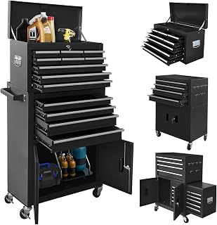 Sormols 13-Drawer 2-in-1 Detachable Rolling Tool Chest with Double Doors - Lockable Metal Mobile Cabinet for Garage Workshop (Black)