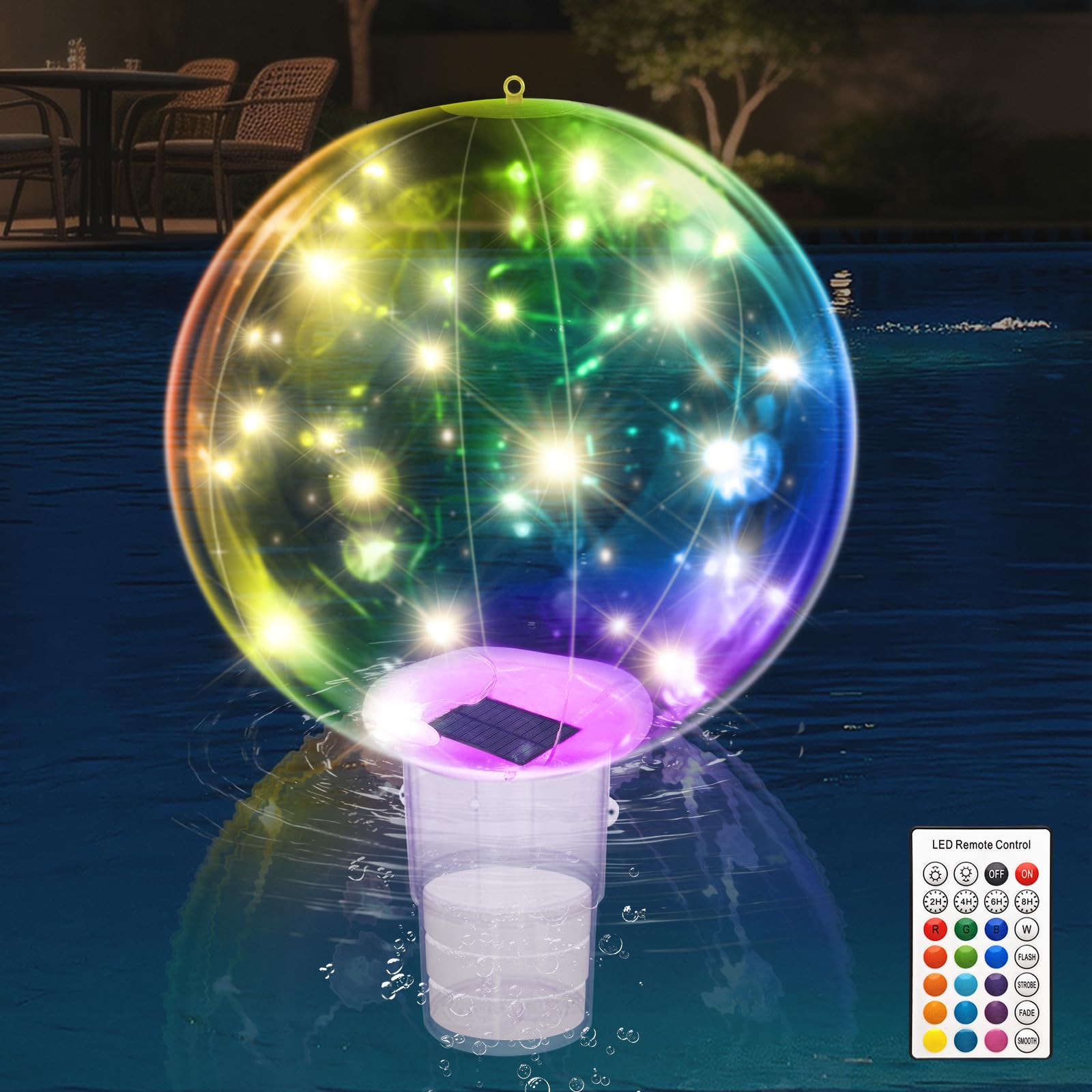 Lampe Flottante Solaire LED,Ø36cm Flotteur De Chlore De Piscine avec Lumière Solaires,Étanche Boule Lumineuse Couleurs Changeantes Boule Diffuseur Chlore Piscines pour Étang Jardin Fête