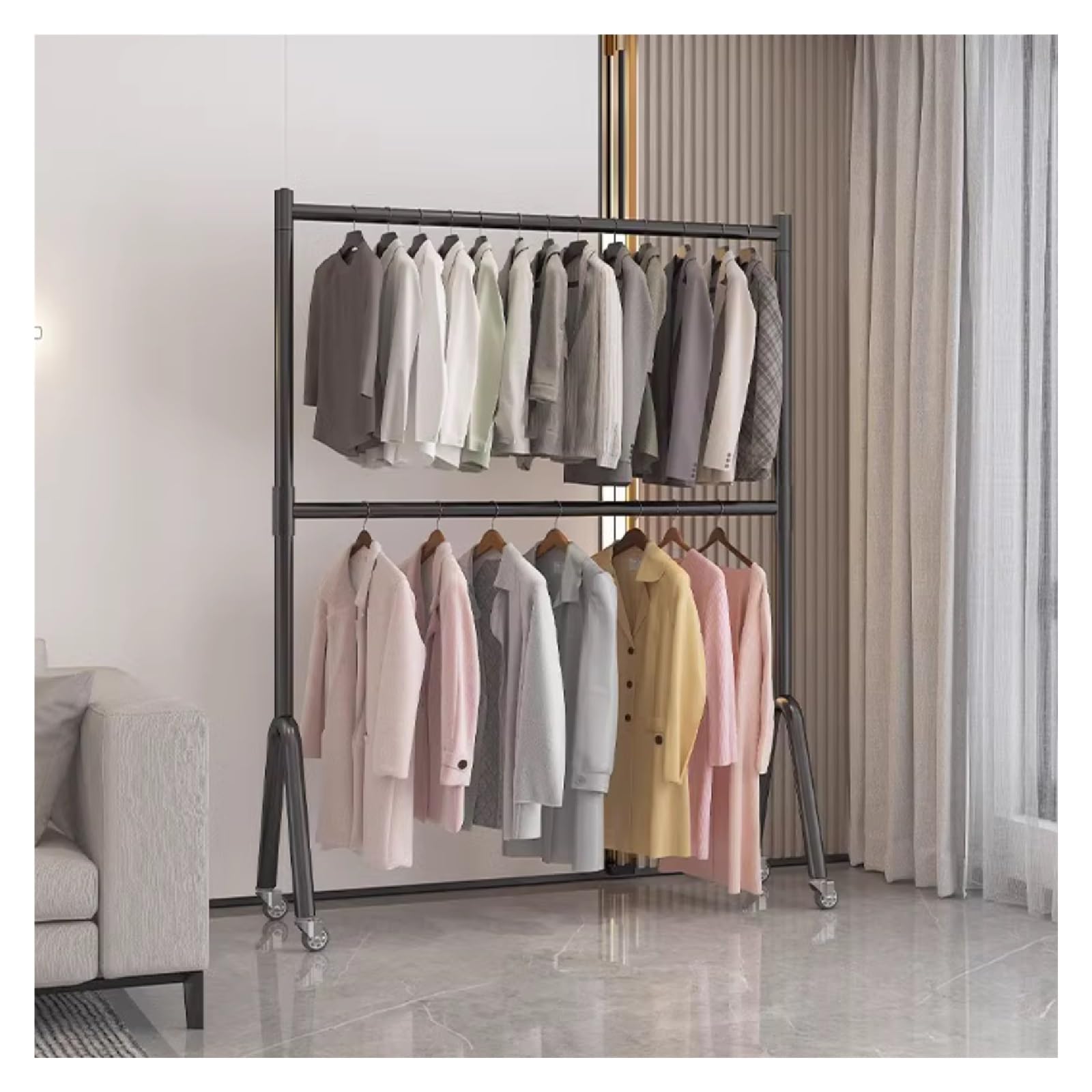 YNBSHGAA Clothes Rail Garment Rack Heavy Duty Clothes Garment Rack, Freestanding Double Rod Clothing Hanger Stand With Storage Display Shelf For Hanging Clothes Boutique Store,Black-150x160cm