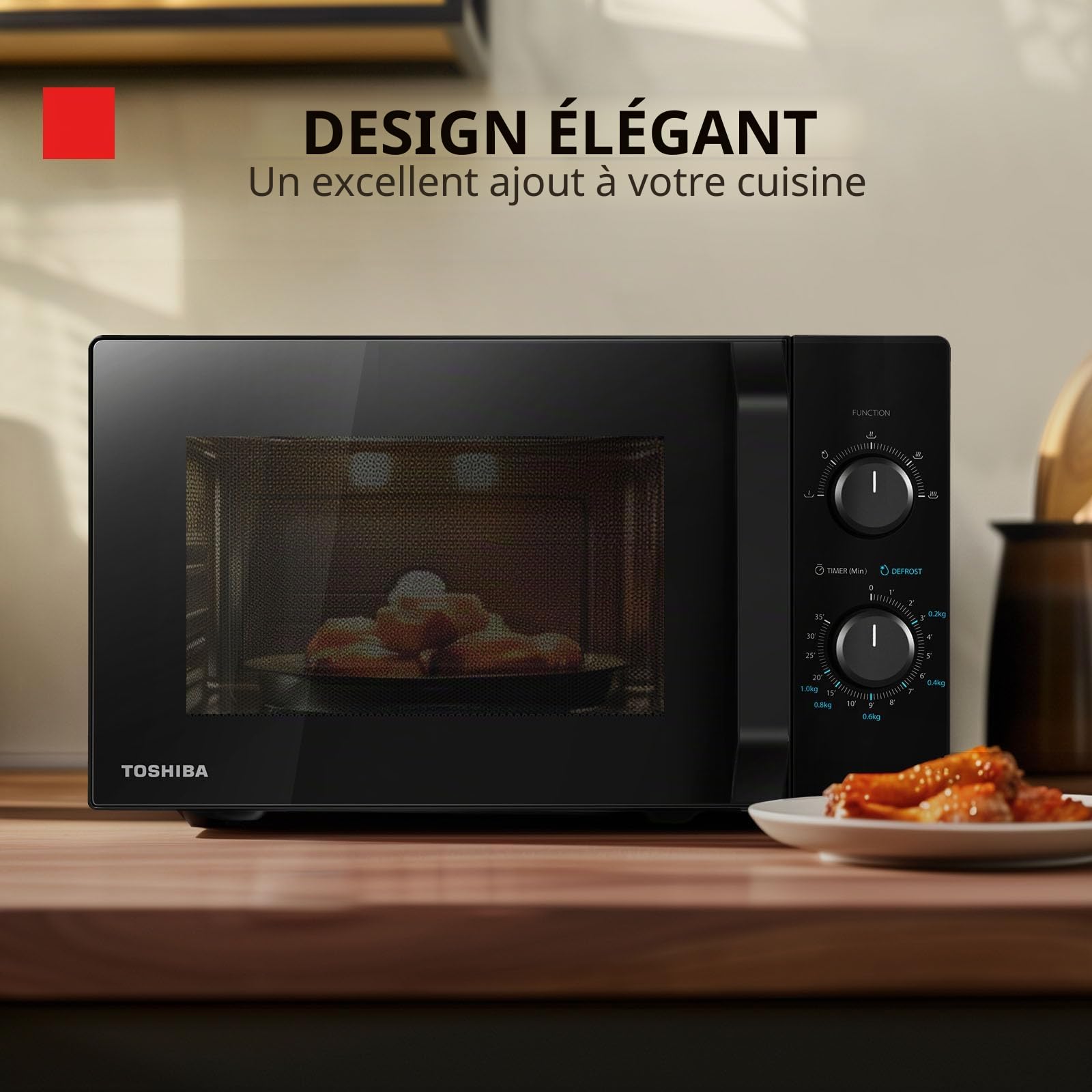 Toshiba Micro-ondes solo 20L MW2-MM20PF(BK), Micro-ondes sur Pied, 800W, 5 Niveaux de Puissance, avec Décongélation Facile, éclairage LED à l'intérieur, Noir