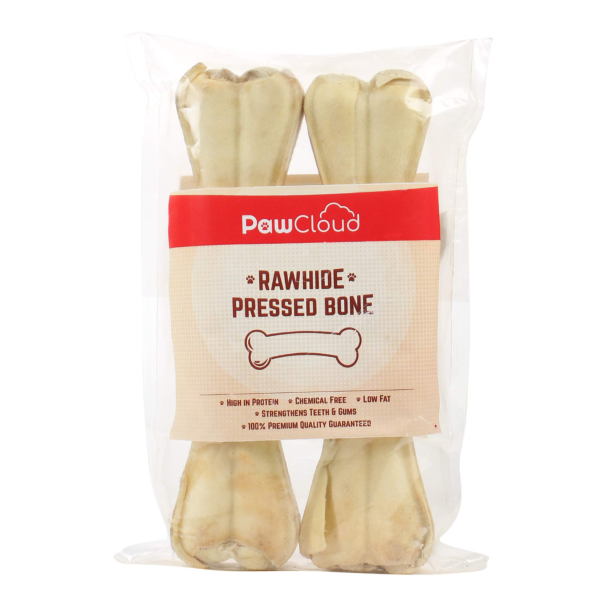 PawCloudRawhide Pressed Dog Chew Bone, Dog Bone Treat, 10 Inches (2 Pieces)