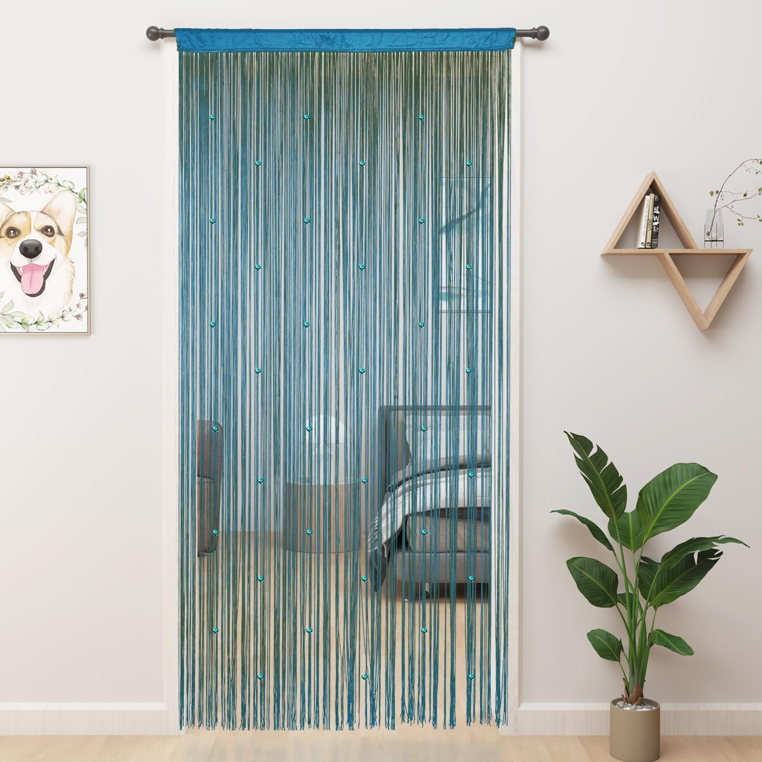yiibaii beaded curtain beaded curtains for doorways crystals suitable for interior hanging decoration and partitions closet curtains (39"x110", blue) 39"x110" blue