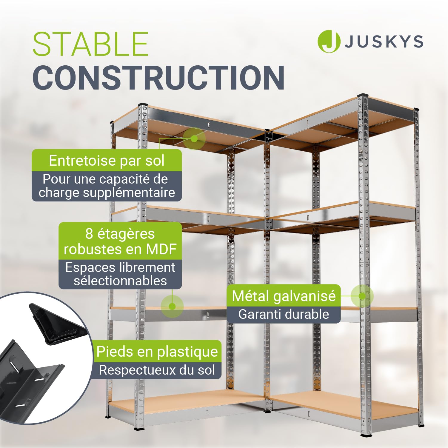 Juskys Étagère Charges Lourdes Easy, Lot de 2, 160x80x40 cm - 4 Niveau á 80 kg, Capacité 320 kg, Étagères de Rangement en Metal pour Garage et Cave
