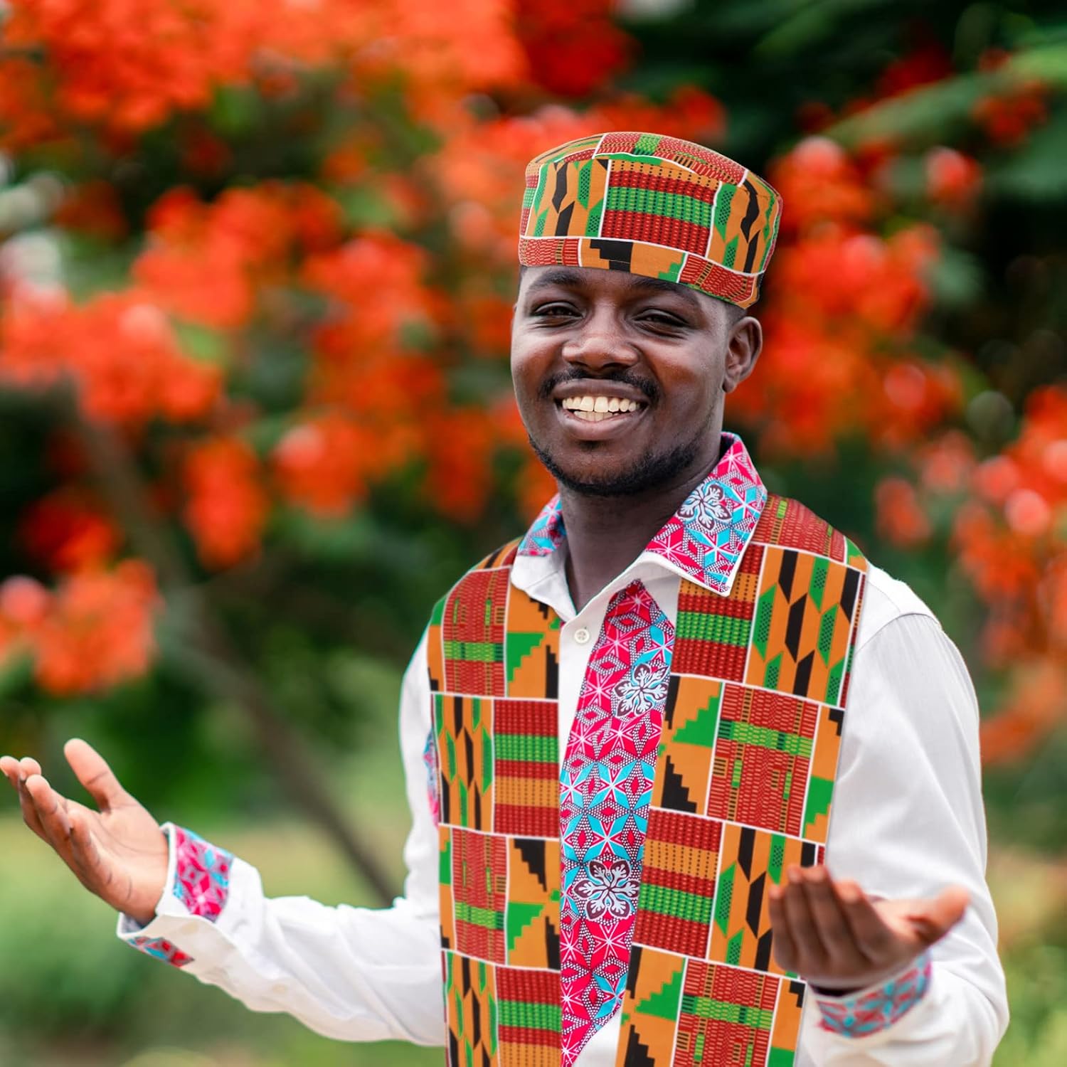 Miniatura 4 de Sombrero Kufi Kente Kufi con patrón africano Kente Kufi para hombre sombrero y banda con estampado africano Kente para la historia africana negra