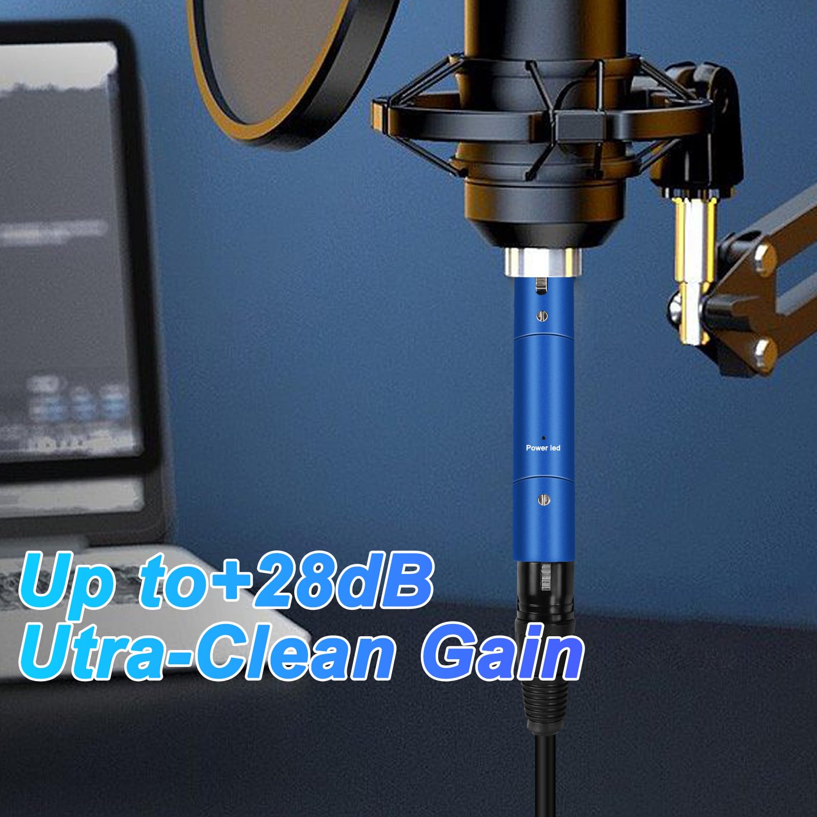XMSJSIY Microfono Pream Mic Booster Preamplificatore Ultra-Clean Gain per Microfono Dinamico Attivo Inline fino a +28dB di Guadagno Professionale XLR per Registrazione in Studio di Trasmissione