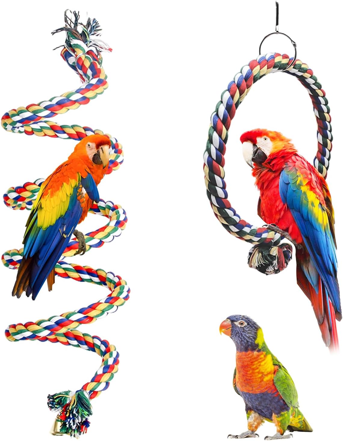 FGF Kletterspielzeug Für Vögel – Seil Mit Spirale, Bunte Perlen, Für Papageien, Sittiche & Nymphensittiche