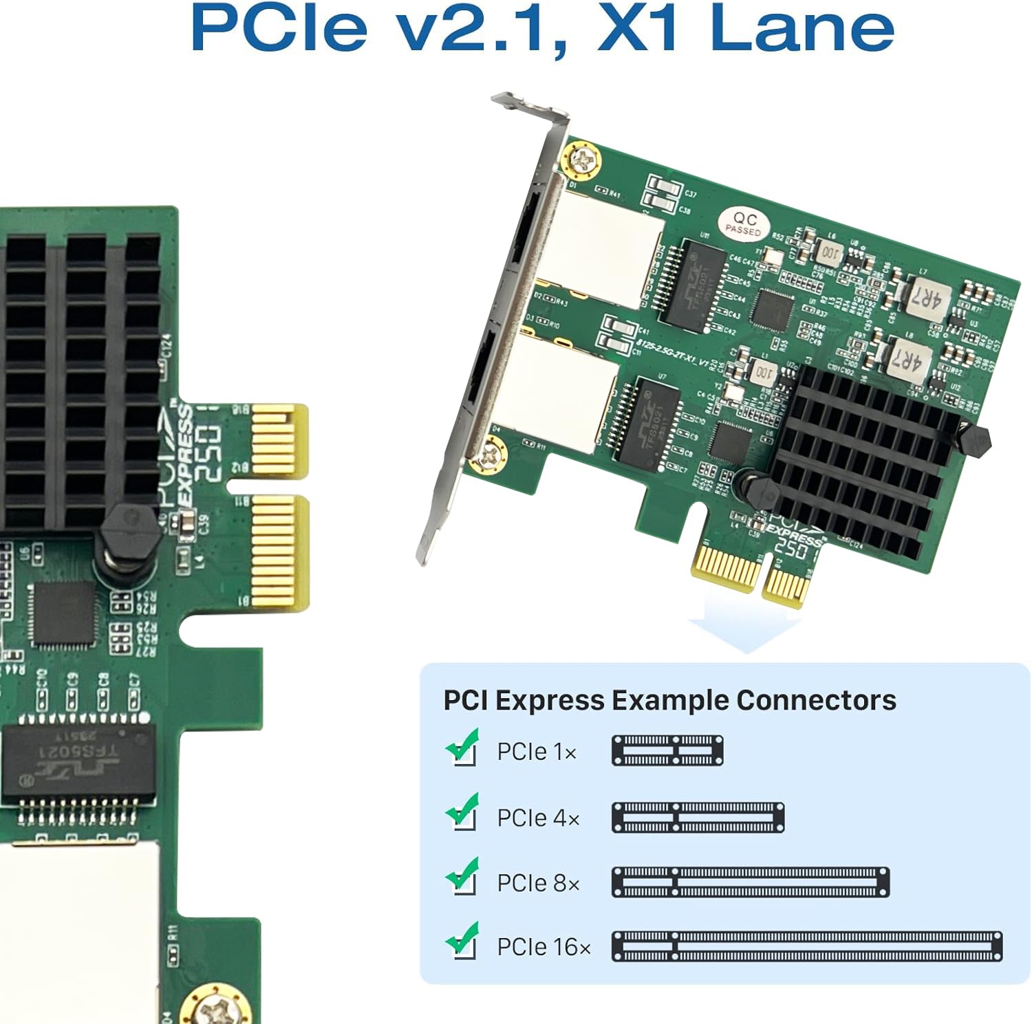 H!Fiber.com 2.5G NIC,doppio RJ45 ports,Scheda di rete Ethernet,2.5GbE CNA,con Realtek RTL8125 Chip,supporto Windows Server/Linux/VMware (non supporto X11, MAC)