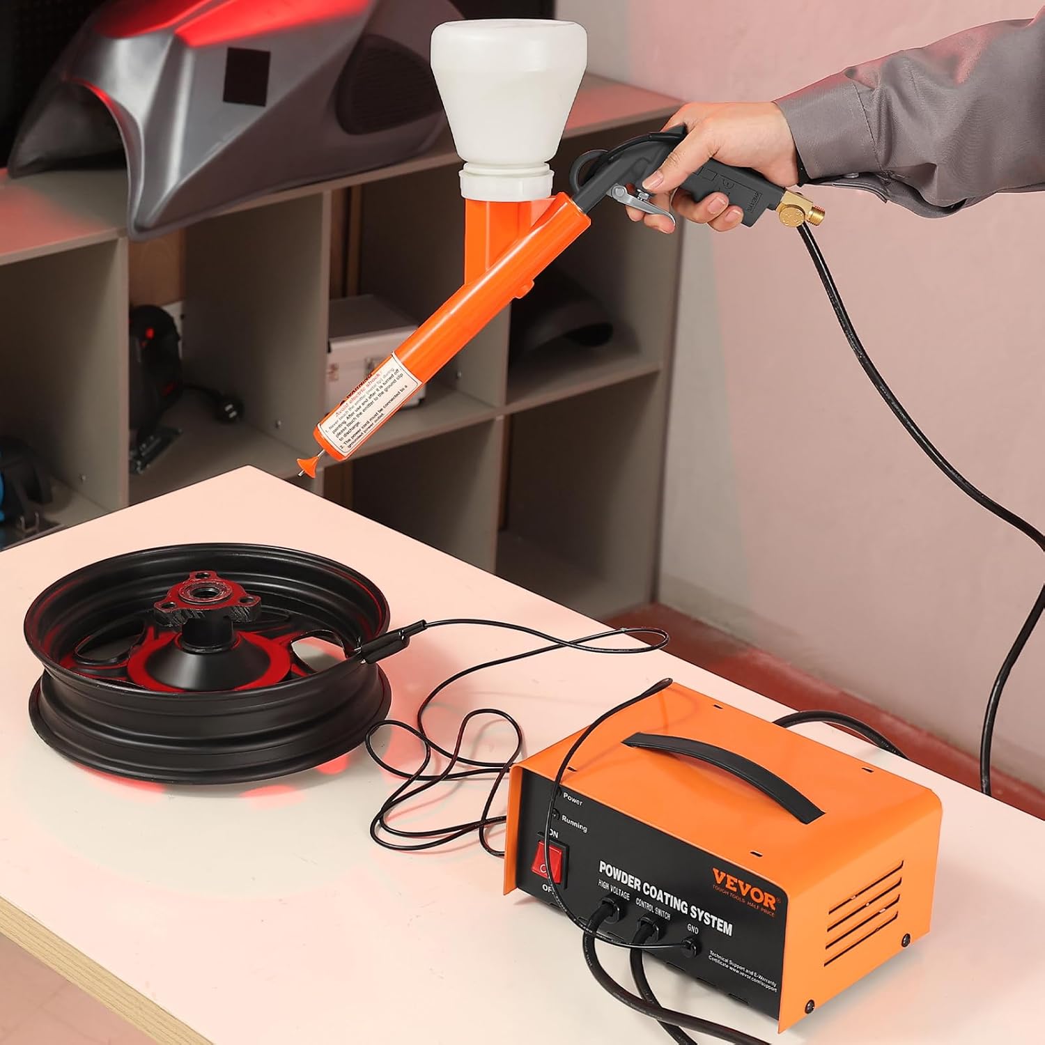 VEVOR Powder Coating System, 50KV Electrostatic Output Powder Coating Kit with Foot Switch, Spray Gun, Nozzles and Powder Cups, Powder Coating Equipment for Home DIY and Commercial Production