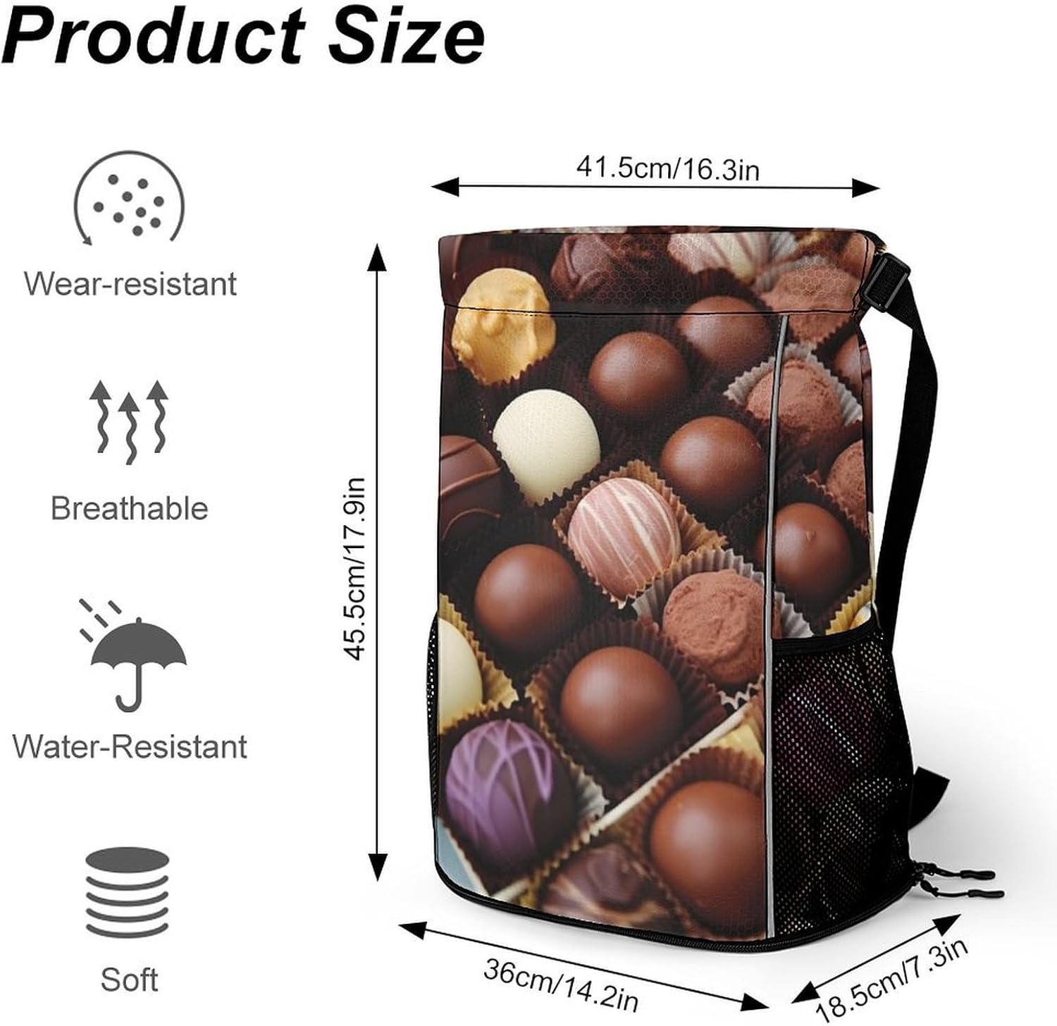 Small Gym Bag Color Chocolate Printed Drawstring Gym Bag for Men Lightweight Waterproof Drawstring Backpack for Women with Shoe Compartment for Travel Tourism Work And Fitness