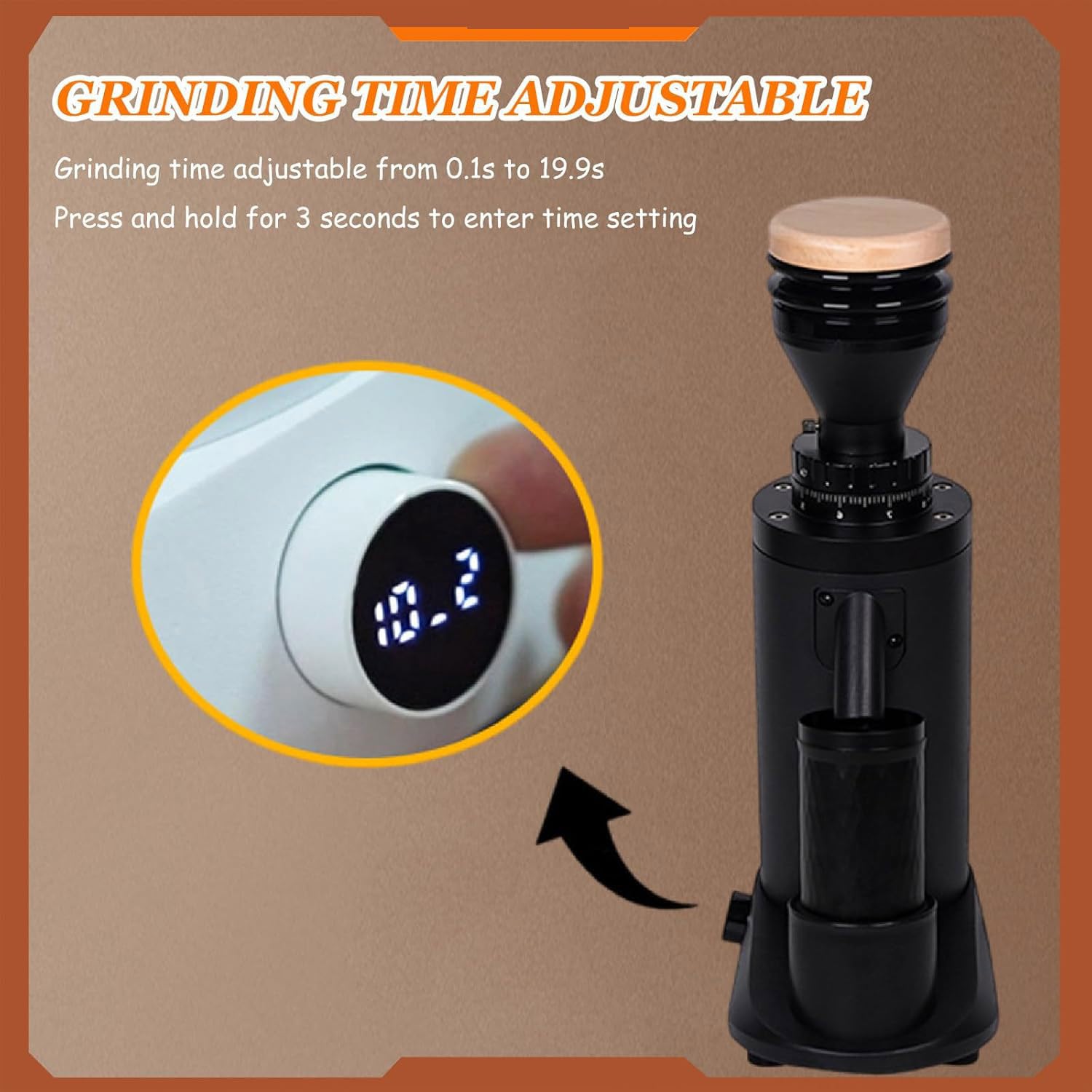 Molino De Café Profesional Con Muelle Plano, Ajuste Continuo Los Niveles Molienda, Eléctrico Temporizador Ajustable 20 Segundos