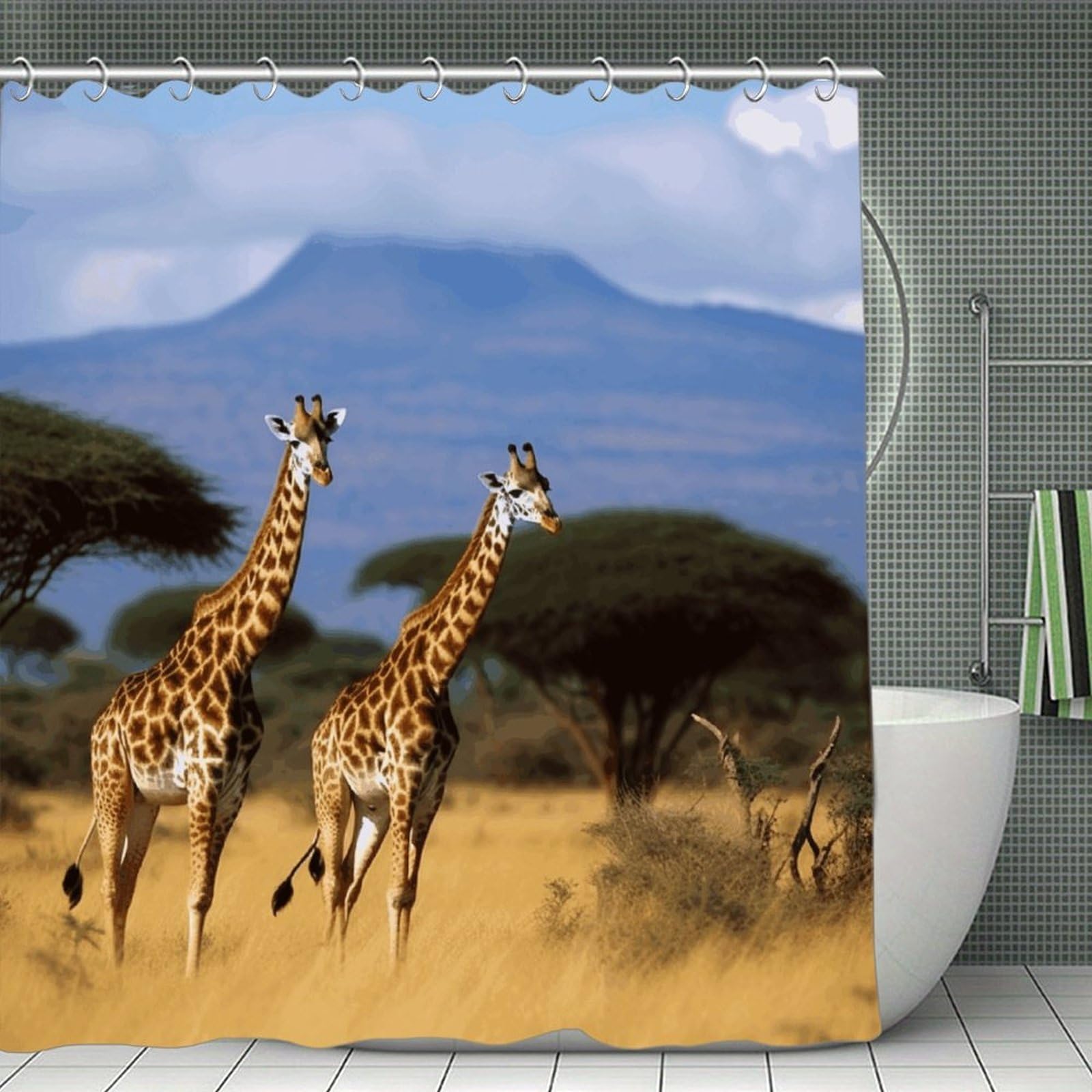 VstaDank Africa Wildlife Giraffes Shower Curtain 71x71 Heavy Duty Polyester Cloth Bath Curtain with Hooks Thick Waterproof Shower Liner Fun Magic Decorative Bathroom Curtains for Bathtub