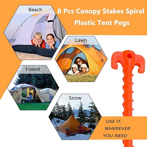 Miniatura 2 de Estacas de plástico en espiral de 10 pulgadas, 8 unidades, estacas de tienda de campaña, estacas de tienda de campaña de playa, resistentes clavijas
