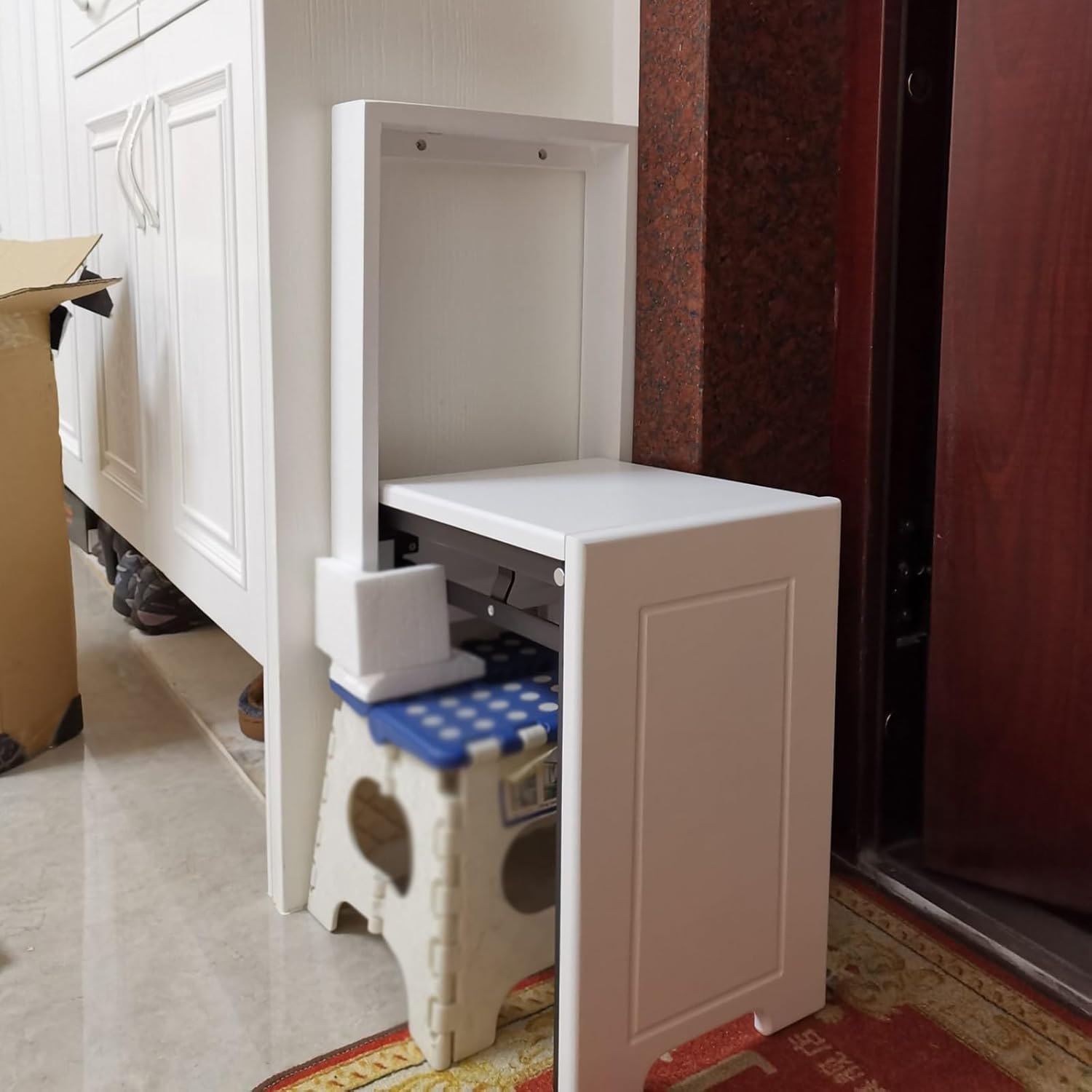 Wall-Mounted Folding Stool Oak Foldable Chairs Slim Shoe Changing Stool for Entryway Invisible Wall Chair for Home Use Suitable for Foyer Porch Wardrobe Balcony Easy to Install