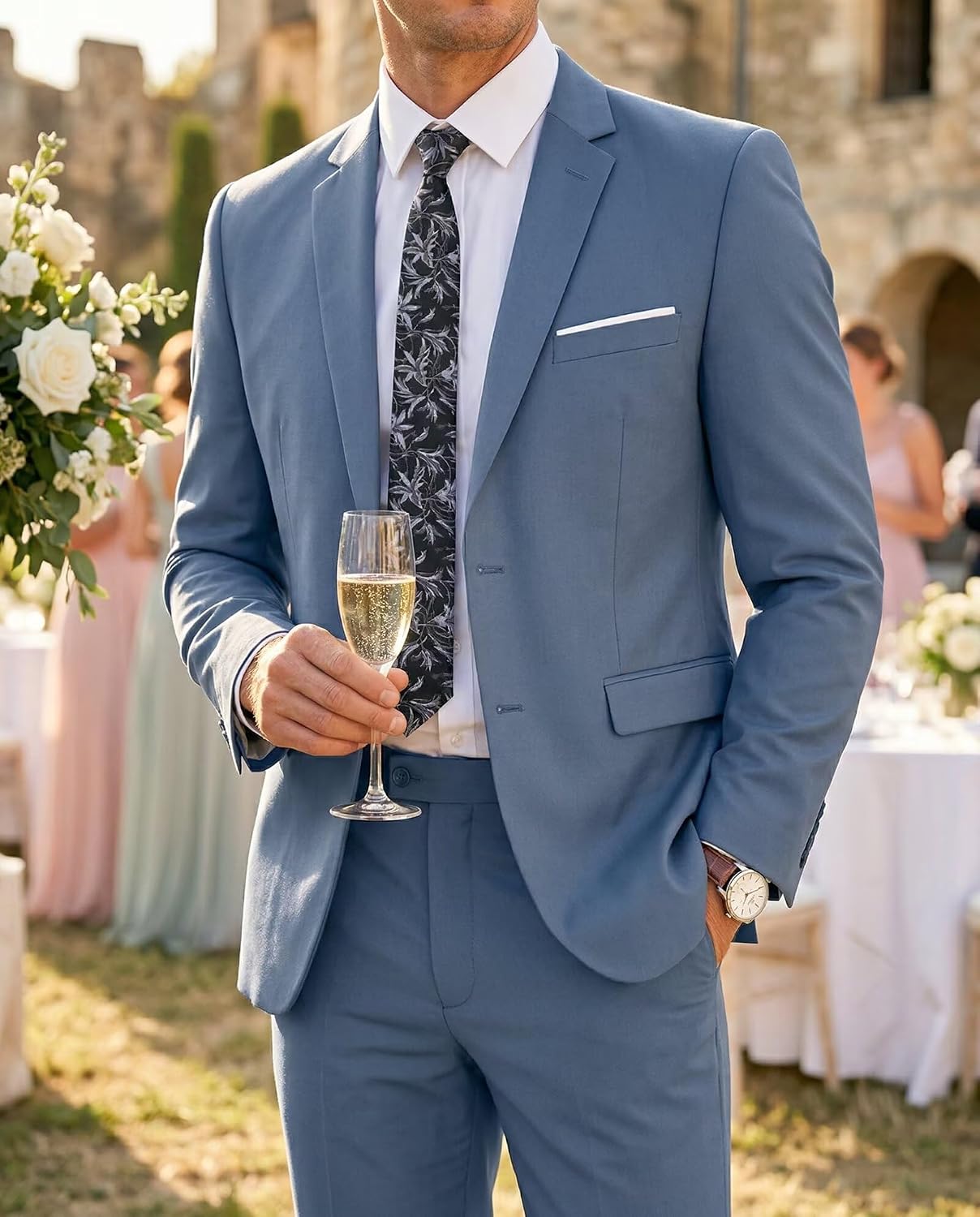 Fxzpiodi Men's Slim Fit 2 Piece Suit,2 Button Solid Formal Wedding Set