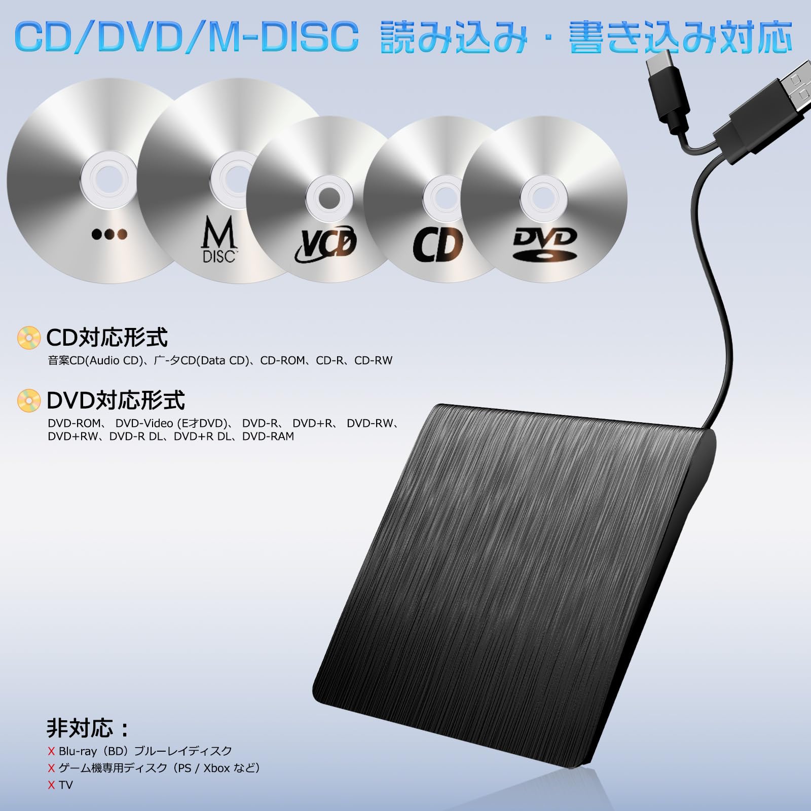 外付けDVDドライブ 8XDVD& 24XCD 光学ドライブ外付け 読取/書込 Amazon.co.jp: 外付けDVDドライブ 高速処理 8XDVD& 24XCD 光学ドライブ