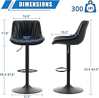 Vista 2 de YOUNIKE Bar Stools Set of 2 for Kitchen Island, Black Swivel Tall Bar Stools, Adjustable Barstools with Back, Faux Leather Padded Stools, Modern