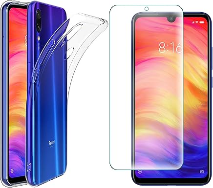 AOBOK [Paquete de 2, Funda Xiaomi Redmi Note 7, Protector Pantalla Xiaomi Redmi Note 7, Ultra Fina Transparente Silicona Carcasa para Xiaomi Redmi Note 7 Smartphone Suave TPU Gel Funda Case