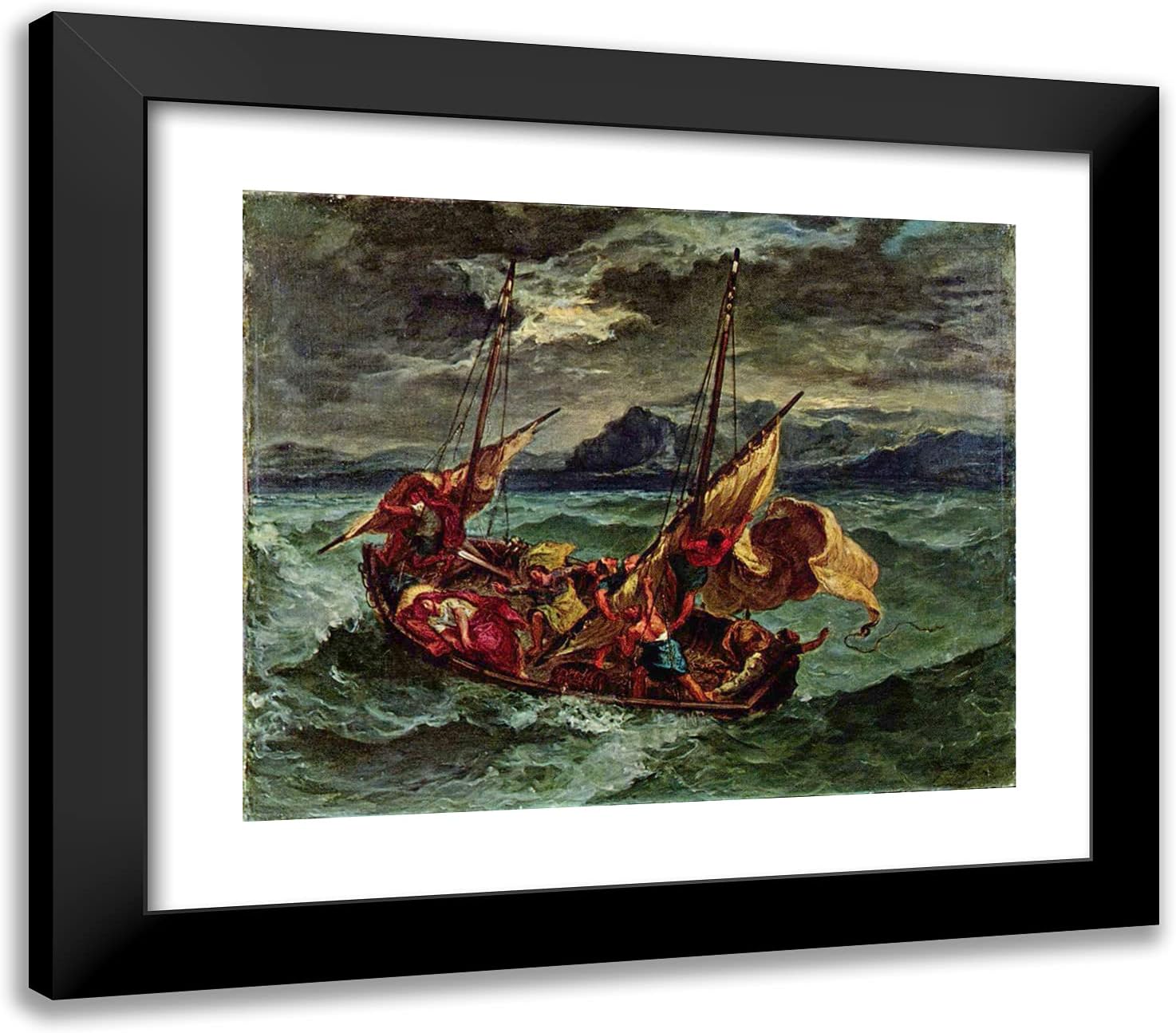 ArtDirect Delacroix, Eugene 23x20 Black Modern Framed Art Print with Double Matting Titled: Christ on the Sea of Galilee