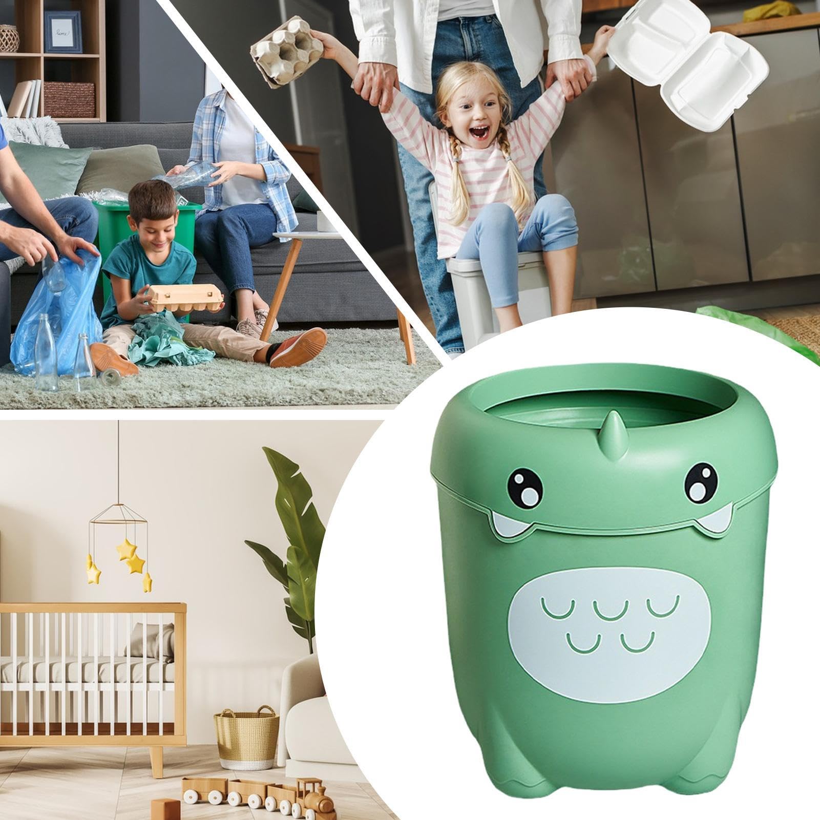 Kinder-Mülleimer, Dinosaurier-Mülleimer, niedlicher Mini-Mülleimer, 30 x 21 x 16 cm, mit großem Fassungsvermögen und Schwingdeckel für Wohnung, Schlafzimmer, Wohnzimmer, unter dem