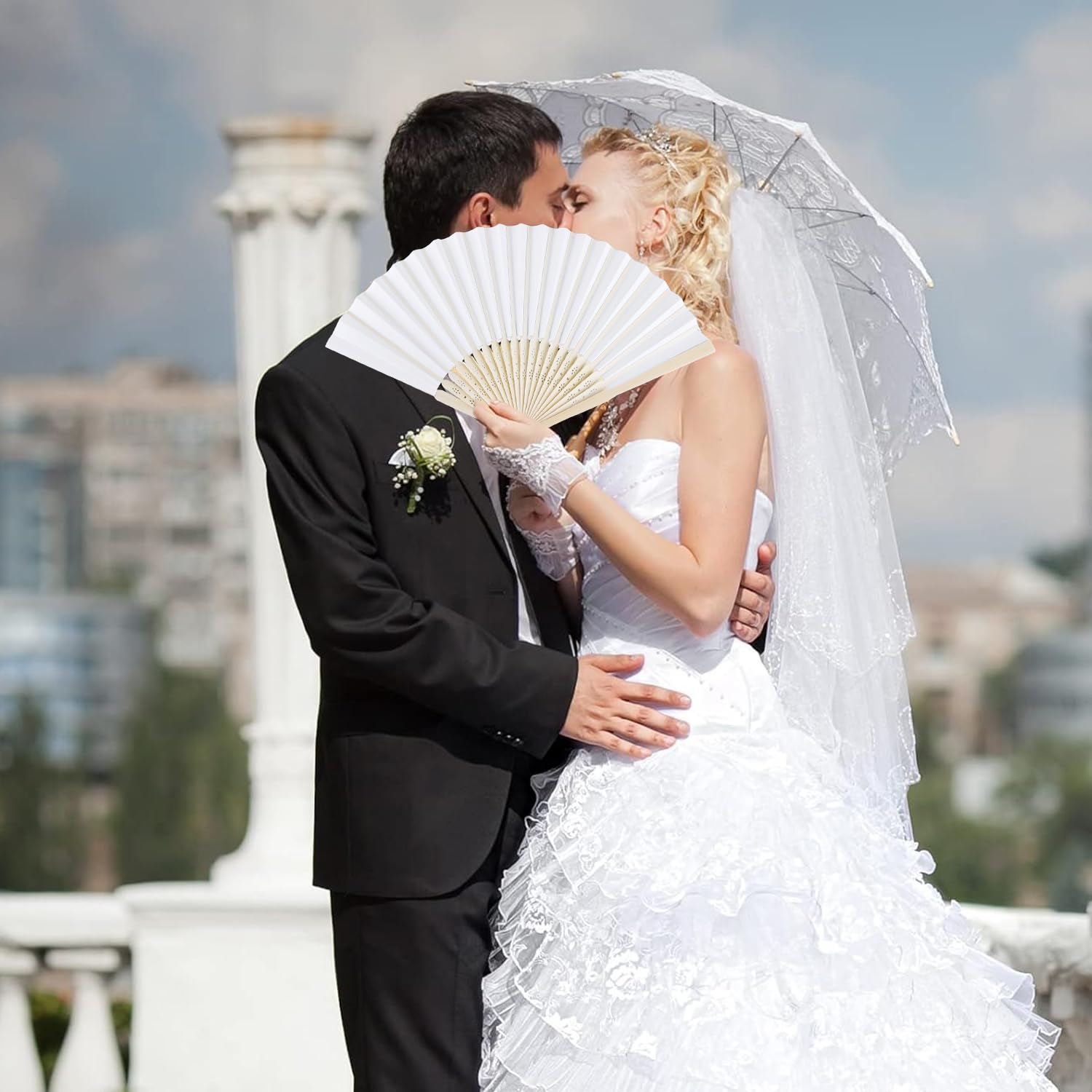 24 ventagli a mano per matrimonio, con scomparti bianchi, per matrimoni, matrimoni, matrimoni, feste, in bambù