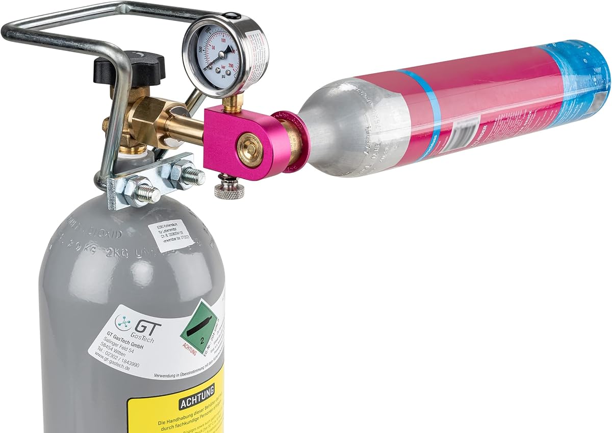 CO2 transfer adapter for water carbonator Duo Quick Connect QC, Art and Terra. Adapter for transferring the CO2 gas from large bottles 2, 6 or 10 kg into the new Quick Connect CO2 cylinders