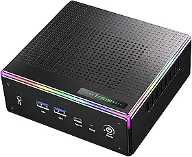 Trycoo Mini PC para jogos HA-4, processador AMD Ryzen 7 Mini PC Ryzen 7 7840HS (até 5,1GHz), DDR5-5600 32GB RAM 1TB PCIe4.0 SSD, 2,5Gbps LAN/Wi-Fi6/BT5.2, USB-C e RGB