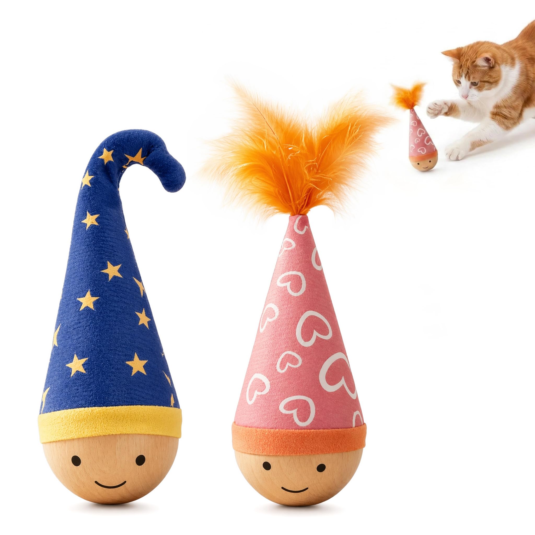 Cute Sisal Tumbler Cat Toy, 2PCS Interactive Wobble Toy for Cats, Cat Feather Toys with Bell, Perfect for Kittens to Bite and Kick (style 4)