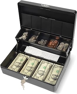 CARL CB-2011, Lockable Cash Box with Coin Tray – Durable Metal Money Box with Key Lock for Bills & Change – Portable Organizer for Markets, Events, Vendors & Fundraisers.
