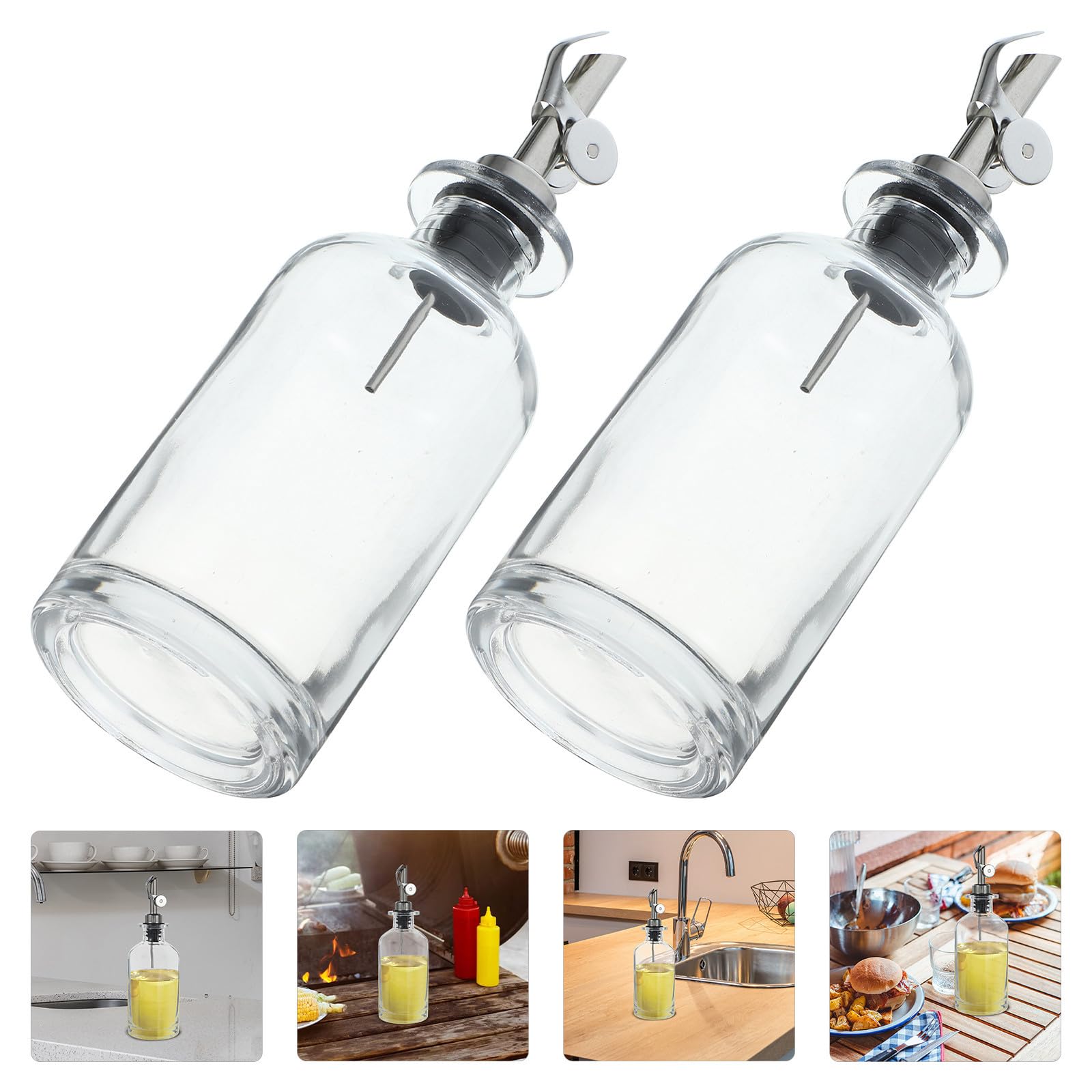 ULTECHNOVO 2 Stück Ölspenderflasche für Küche 350ml aus Glas Edelstahl