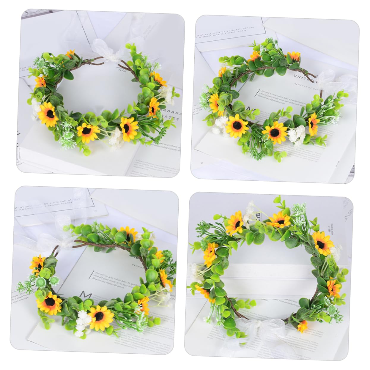 ABOOFAN 5 Stück künstlicher Girlanden-Kopfschmuck Hochzeit heiraten Kopfbedeckungen Dekorationen Gelb stirnband Haarband Blumenkronen-Kit Blumenkrone für die Braut Plastik
