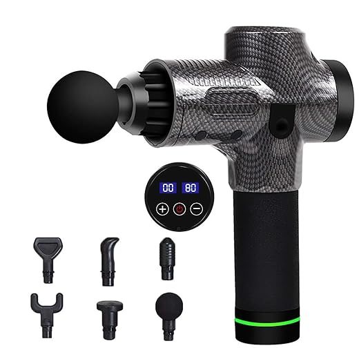Massageador de percussão muscular profunda feito à mão, pistola de massagem muscular, alívio da dor de atleta sem fio de 30 velocidades, pistola de fáscia elétrica portátil com 6 cabeças