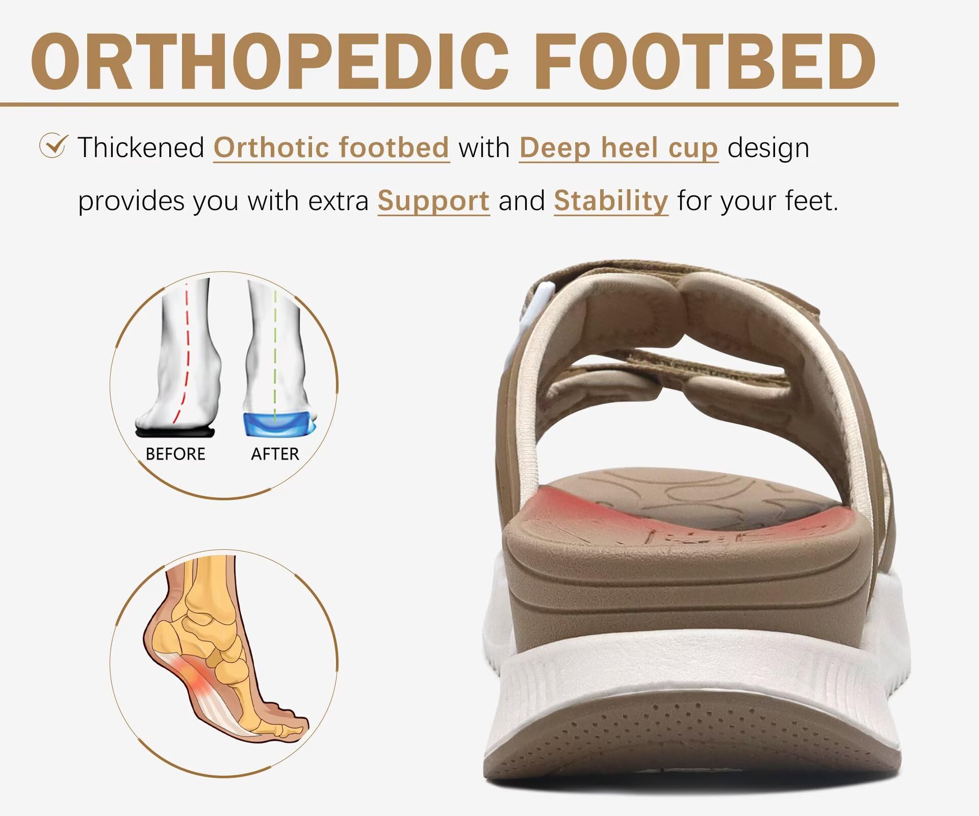 ONCAI Sandalias Ortopédicas para Mujer de recuperación para caminar Soportes de arco para fascitis plantar Amortiguación suave Verano ajustable Sandalias Talla 36-43