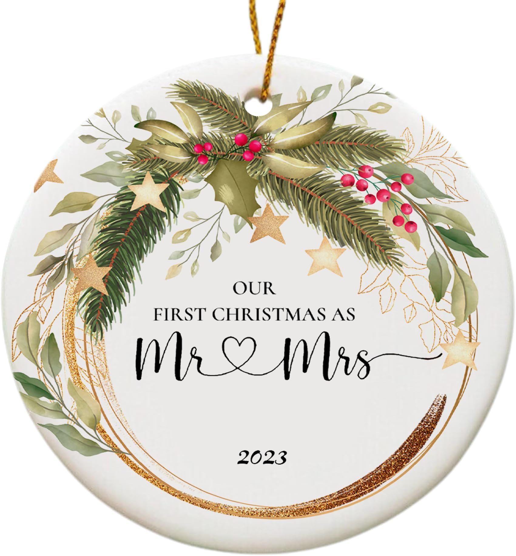 Vivulla68 Wedding Gifts for Couple, Our First Christmas Married Ornament 2023, Mr & Mrs Christmas Ornament, Ceramic Wedding Decoration